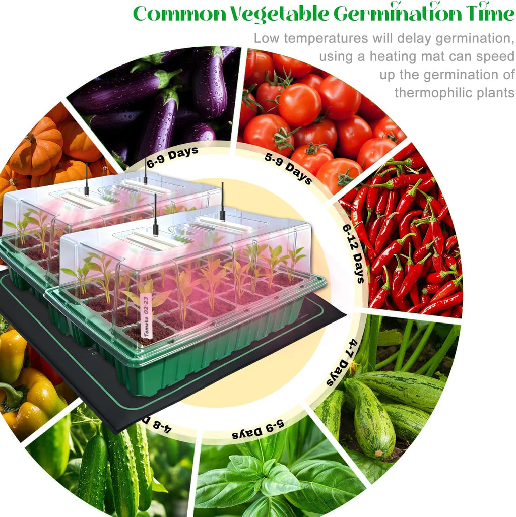 Seed Starter Trays with Grow Lights and Heat Mat, 2 Pack for Seed Starting | Seed Starter Kit with Humidity Dome and