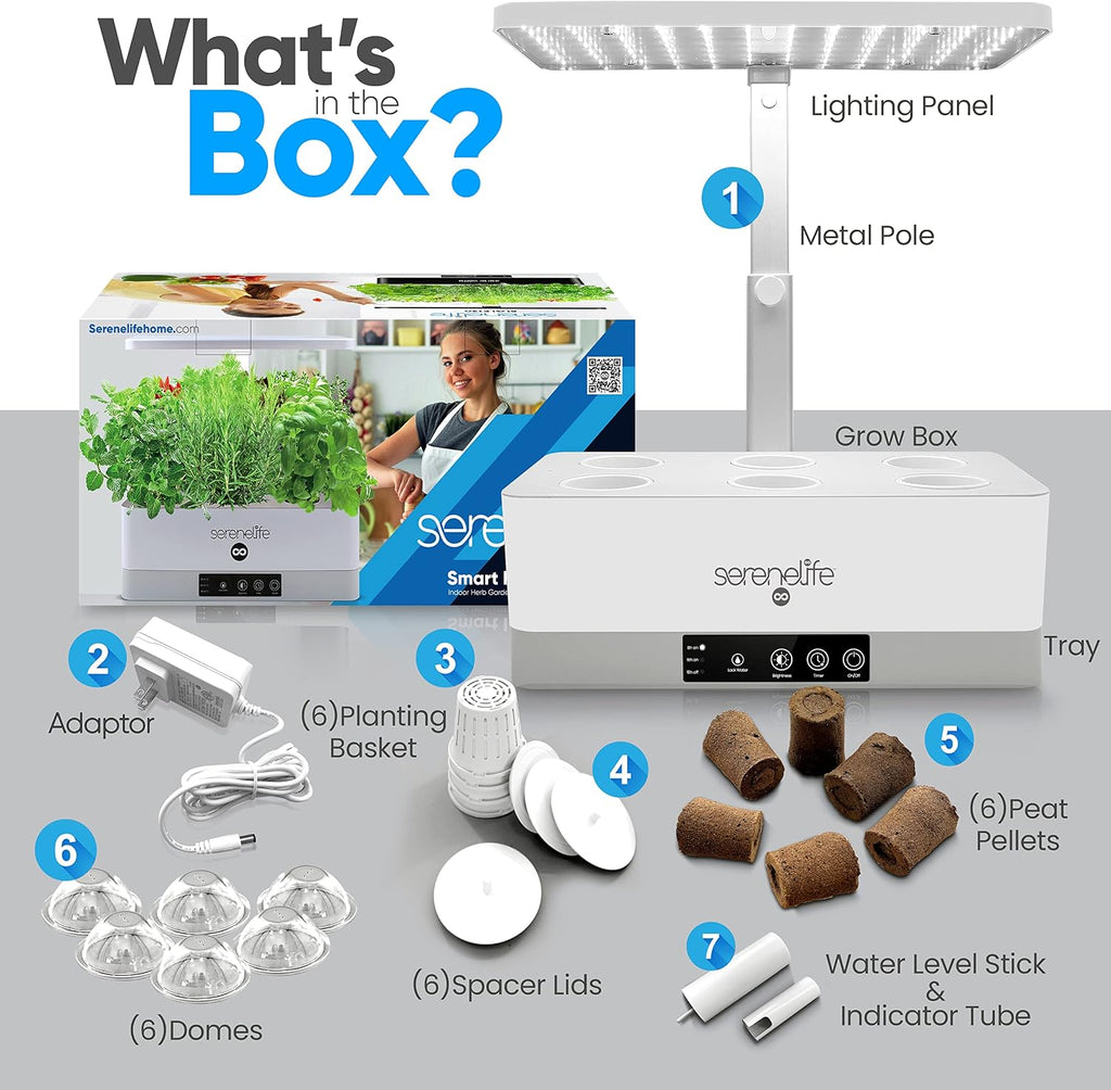 SereneLife Hydroponic Indoor Herb Garden Kit - 6 Pods, Full-Spectrum Grow Light, Adjustable Height, Smart Plant System