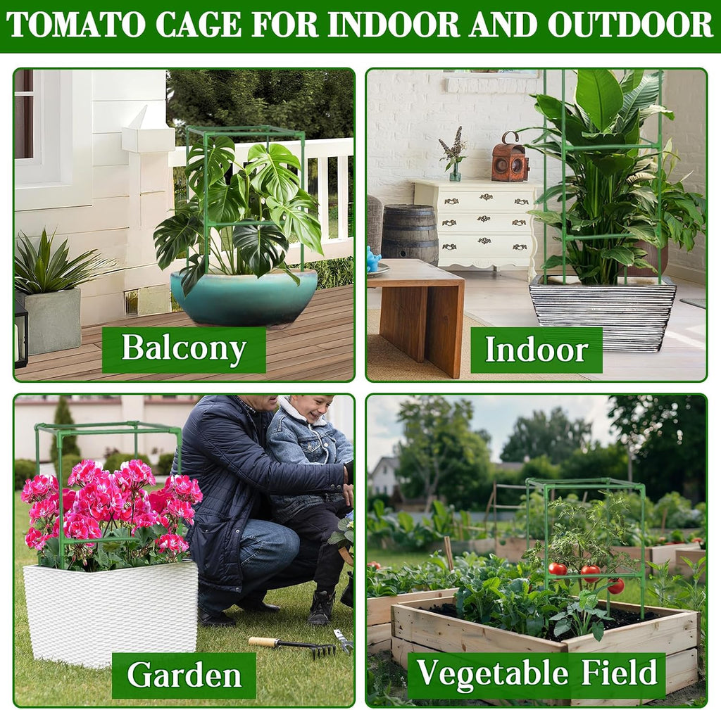6 Pack 60 Inch Heavy Duty Tomato Cages for Garden with Clips | Square Tomato Trellis for Raised Garden Bed, Adjustable