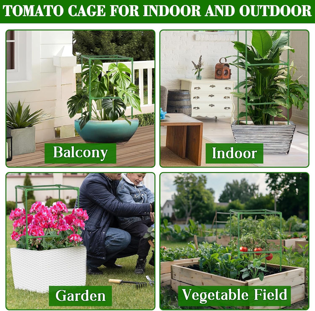 60 Inch Heavy Duty Tomato Cages for Garden with Clips 2 Pack | Square Tomato Trellis for Raised Garden Bed, Adjustable