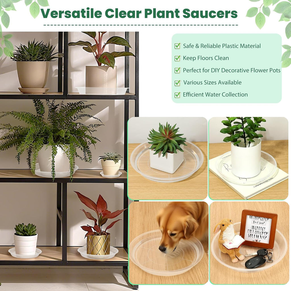15 16 17 18 19 20 21 22 Inch Clear Plastic Plant Saucers for Indoors, Durable Plant Trays for Pots and Plant Water