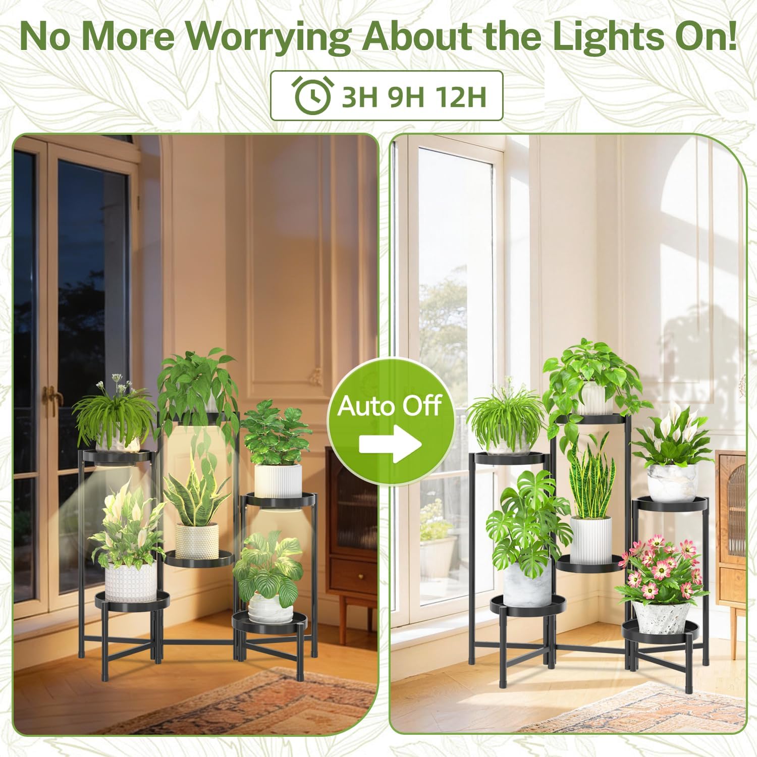 iDavosic.ly Plant Stand Indoor with Grow Lights, 6 Tier Metal Shelf, Black | Corner Tiered Flower Display Holder