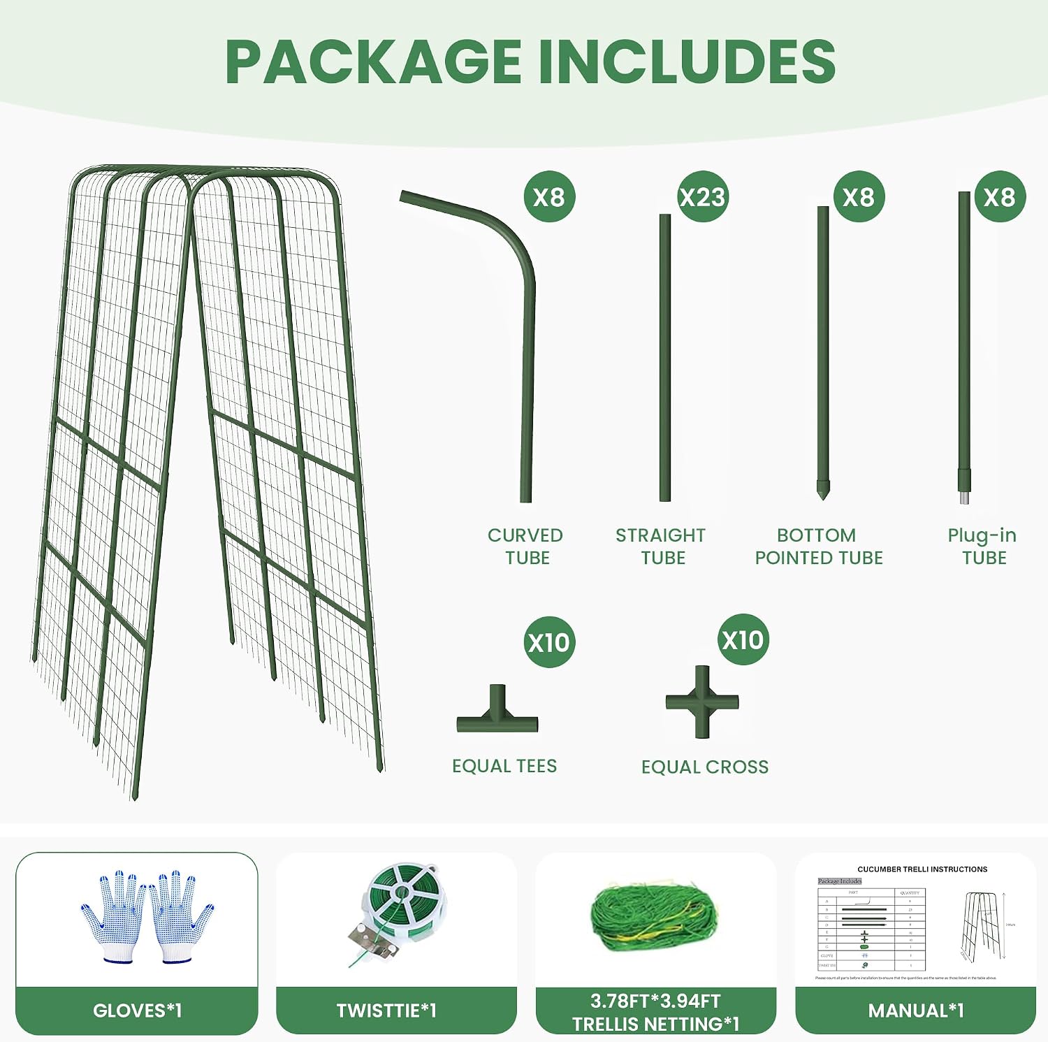 Cucumber Trellis for Raised Bed, 63" Heavy Duty U-Shape Garden Trellis for Climbing Plants Outdoor, Rustproof Plastic