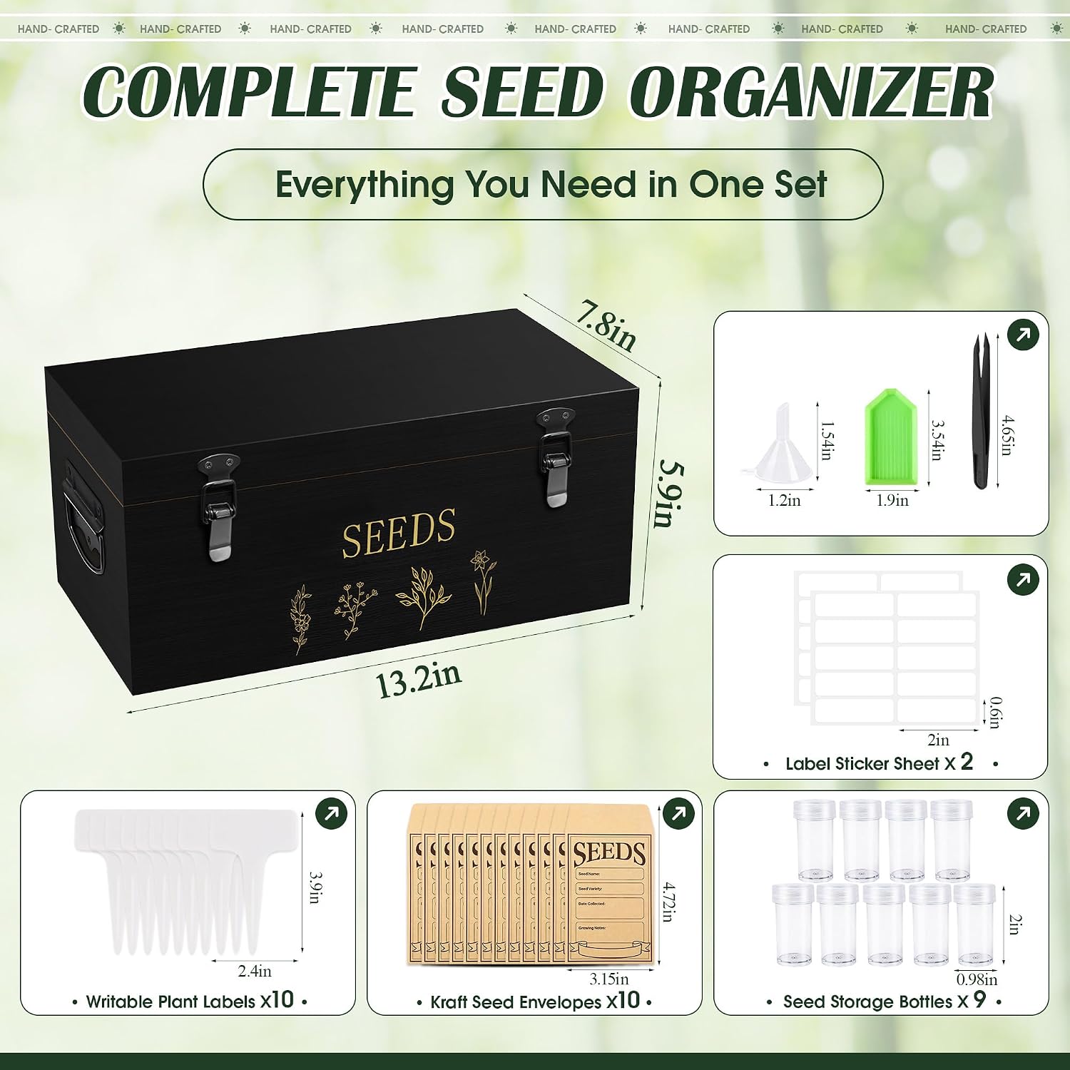Bamboo Seed Storage Organizer, Large Garden Seed Organizer with Lid & Safety Lock & Handles, Seed Box Includes Seed