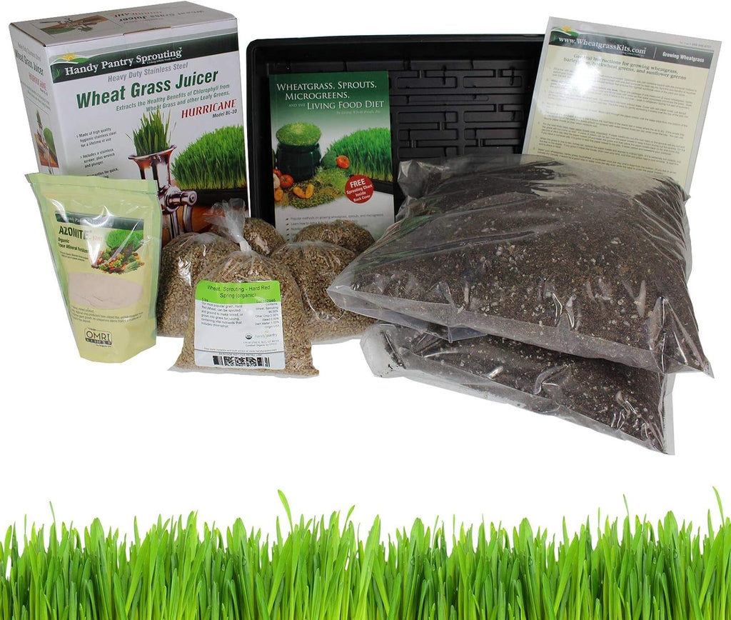 Handy Pantry Organic Wheatgrass Growing Kit w/Hurricane Stainless Steel | Wheat Grass Juicer- Everything to Grow &