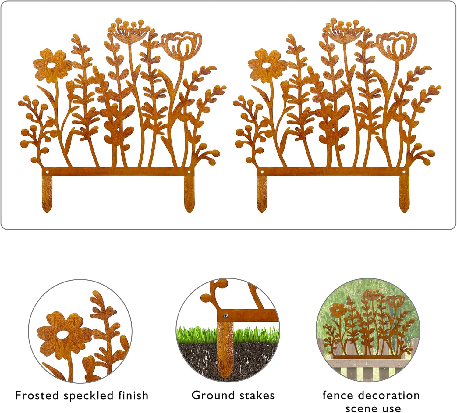 Decorative Wild Flowers Stakes Set of 2, Rusty Metal Flower for Outside | Metal Flowers Yard Art 29 x 14.0 inches