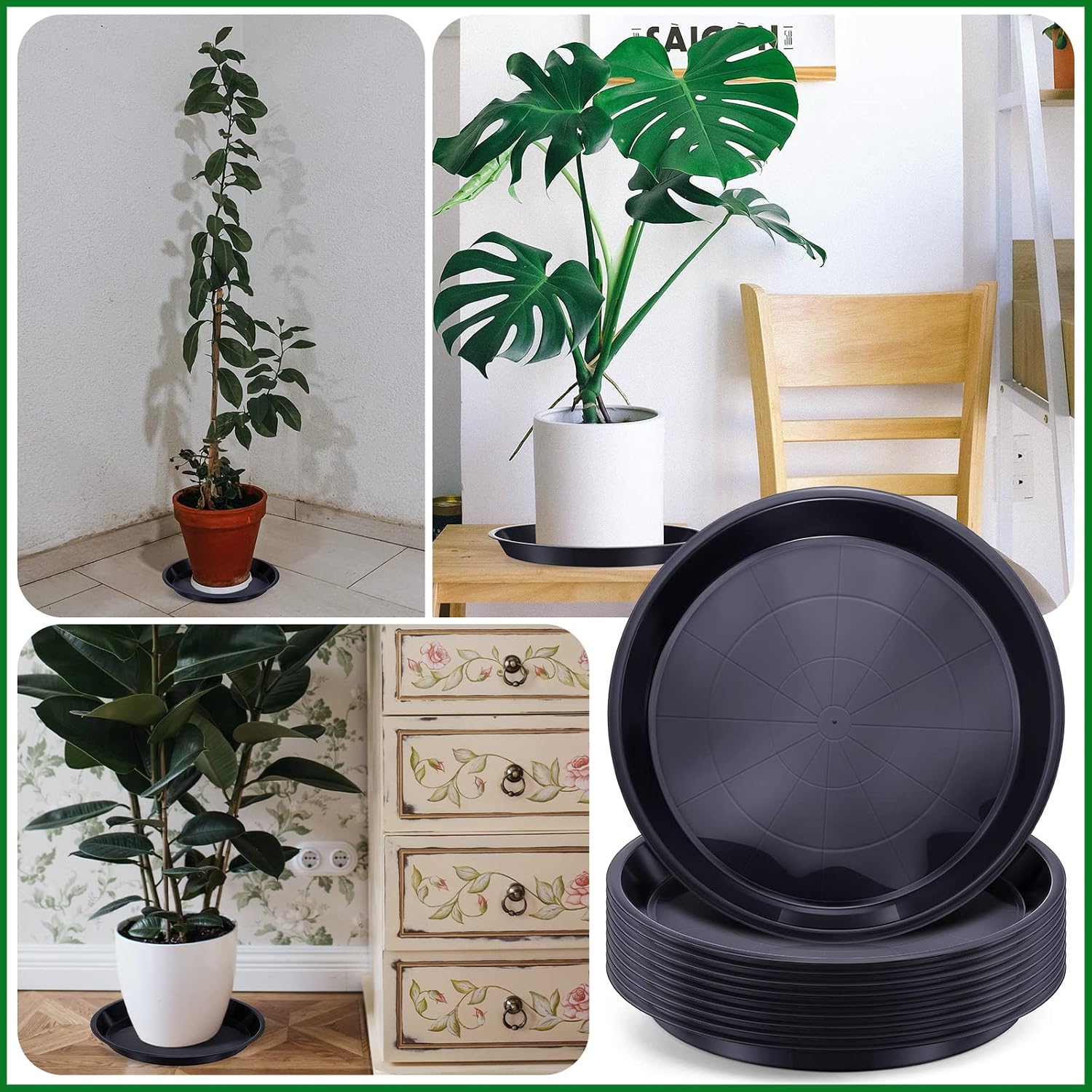Sawysine 30 Pack Plastic Plant Saucer Round Drip Trays Black Flower Pot Saucers Thick Plant Dish Sturdy Water Tray
