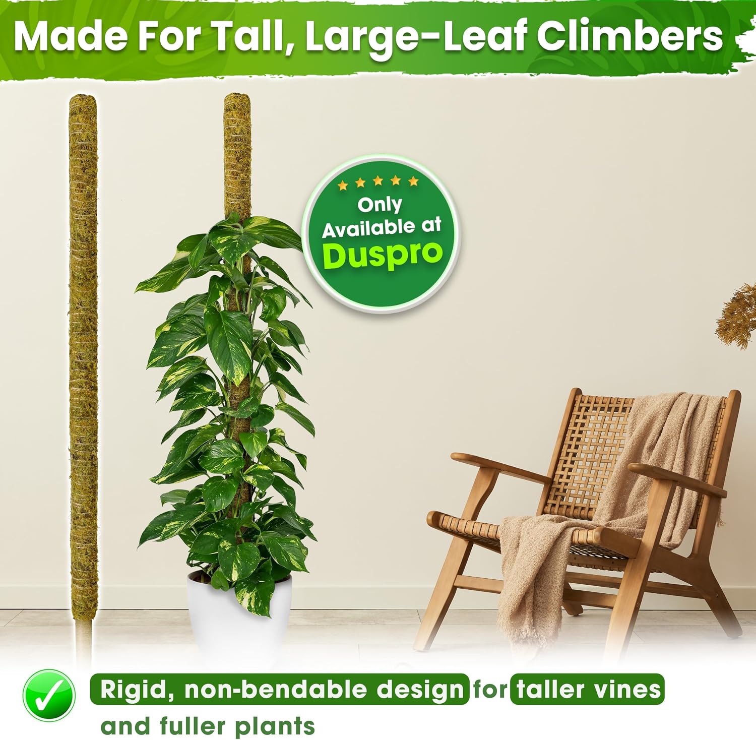59" Natural Large Moss Pole for Big & Mature Plants, (1pc., 59'') | Forest Moss Surface, Monstera Plant Support, Rigid