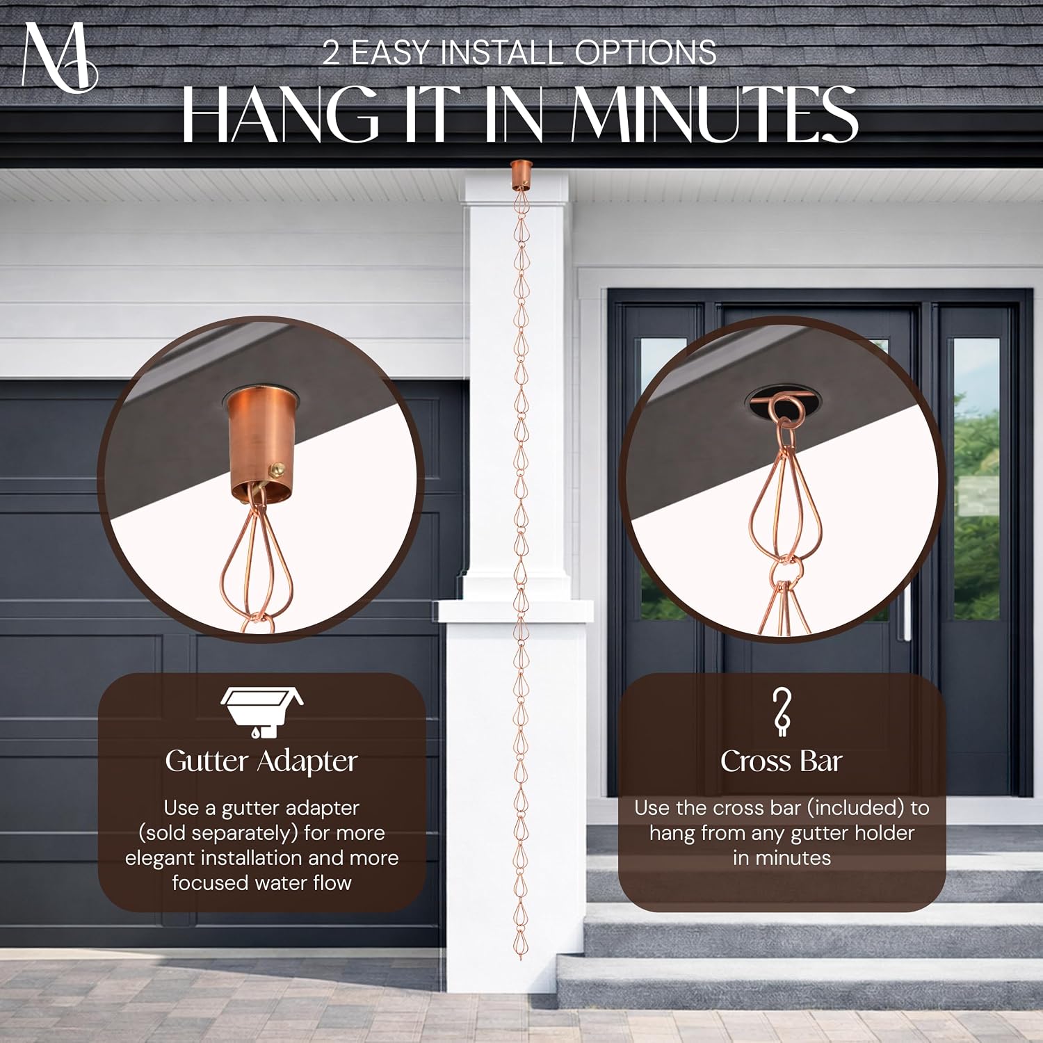 Monarch Rain Chains Pure Copper Teardrop Rain Chains for Gutters – 8.5 ft Decorative Rainchain Outdoor Durable Heavy