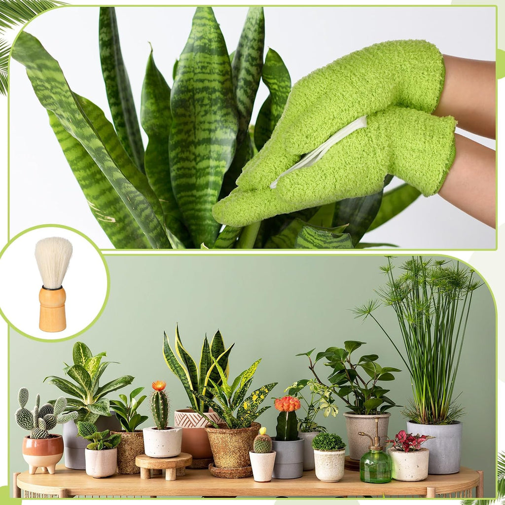 20 Pcs Plants Cleaning Set Include 1 Pair Dusting Gloves 14 Based Wipes 1 Leaf Cleaning Tong with 3 Removable
