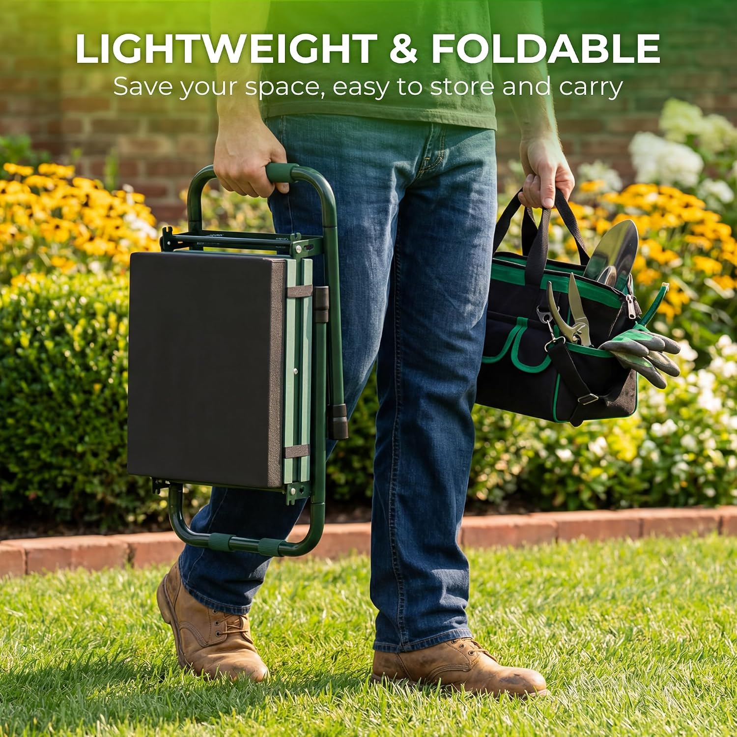 Walensee Garden Kneeler and Seat, with Wider Soft Kneeling Pad & Tool Pouch | Heavy Duty collapsible Garden Tools