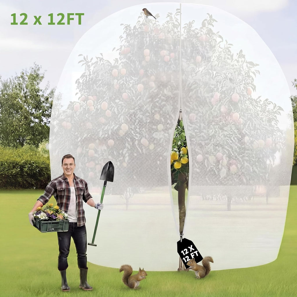 1 Pcs Large Fruit Tree Netting 12 X 12 Ft with Zipper Drawstring | Protect Fruit from Squirrels Birds Bug Deer & Rat