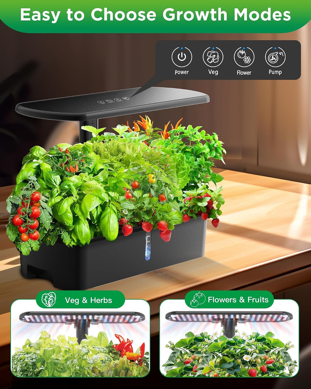 Hydroponics Growing System Kits,Smart Indoor Herb Garden with 24W LED Grow Light Planting Height Adjustablewith,12 Pods