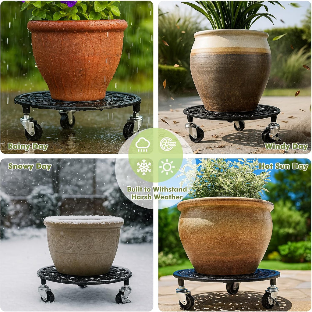 2 Pack Plant Caddy with Wheels 14 Inch Rolling Plant Stand for Large Plants Heavy Duty Plant Rollers Metal Plant Dolly