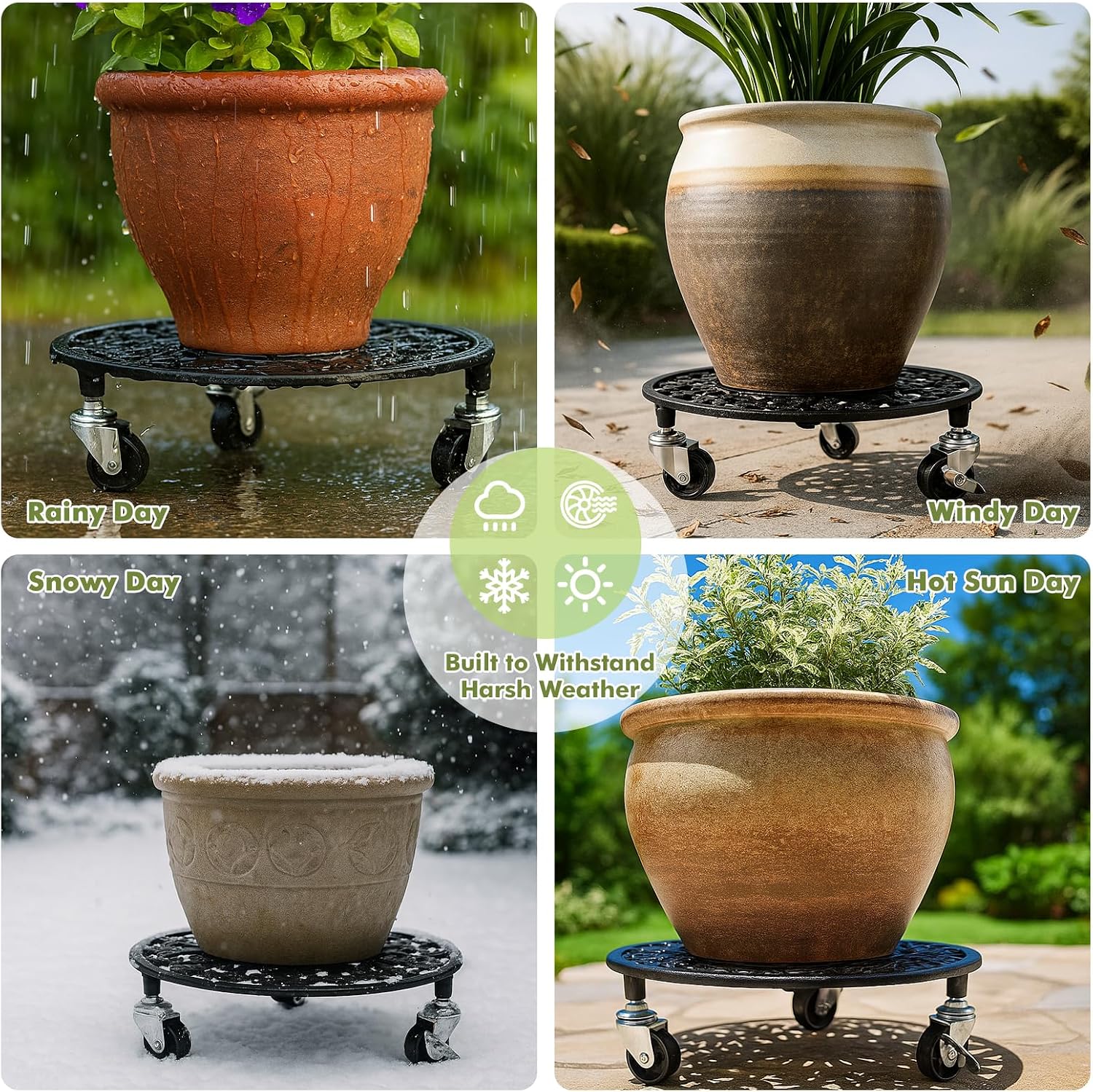 2 Pack Plant Caddy with Wheels 14 Inch Rolling Plant Stand for Large Plants Heavy Duty Plant Rollers Metal Plant Dolly