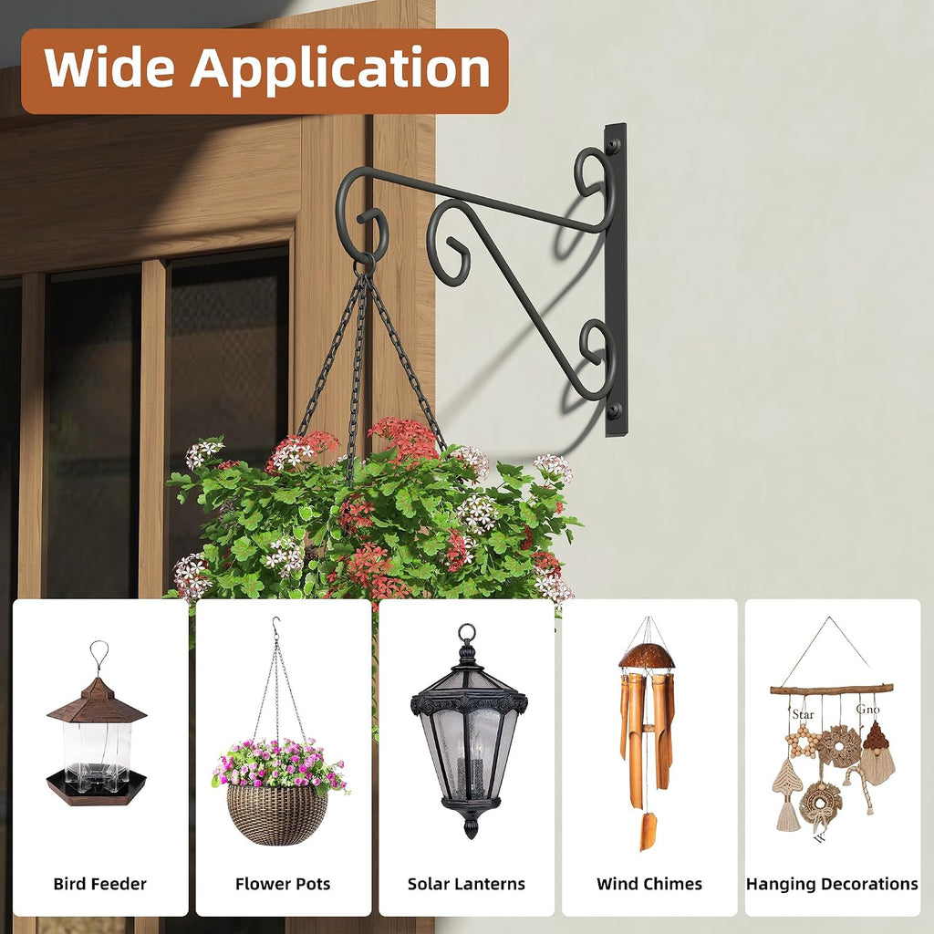 PROWORX 4 Pack 16 Inch Plant Hangers Outdoor Bracket, Indoor Wall Mount Metal Heavy Duty Rust-Resistant Bird Feeder