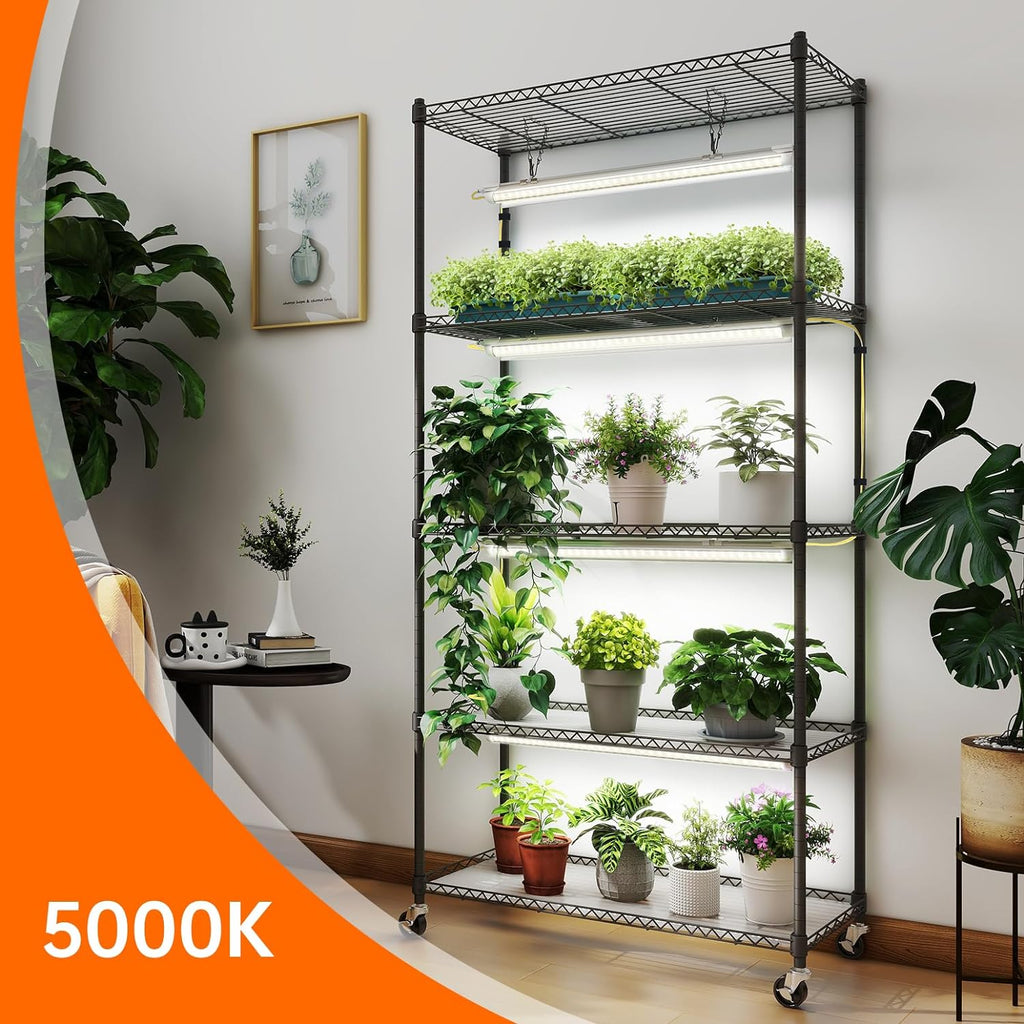 5-Tier Plant Shelf with Grow Light, 29.5x13.8x59in | Grow Light Shelf, Indoor Plant Stand, 4-Pack Full Spectrum LED