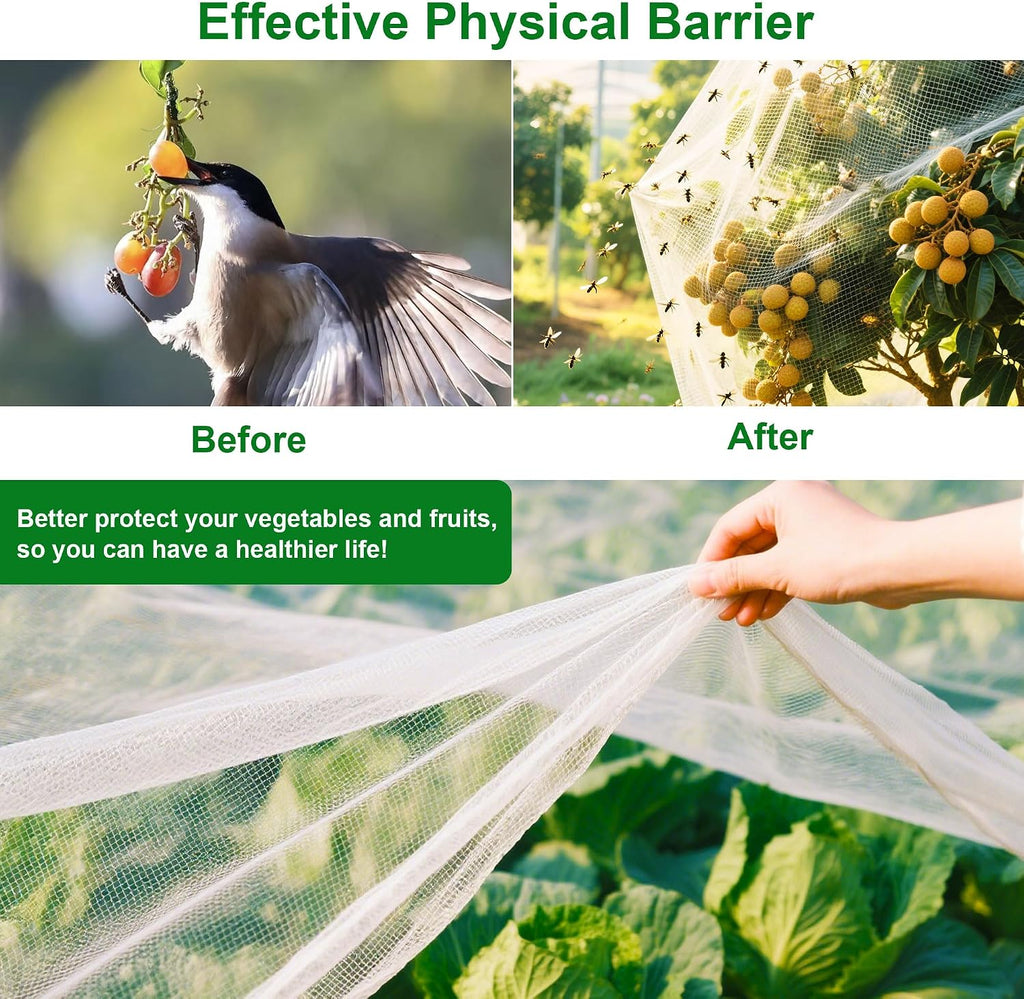 Garden Netting 10x60FT Ultra Fine Mesh Netting Bird Barrier Protection Vegetable Fruit Tree Bushes Plant Cover for