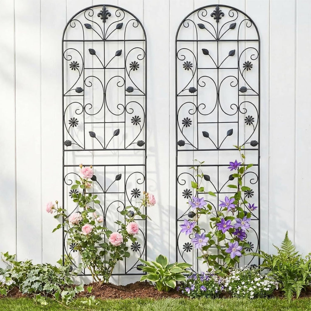 70.8" Metal Garden Trellis for Climbing Plants, 2 Pack Black | Rustproof steel lattice supports roses, clematis