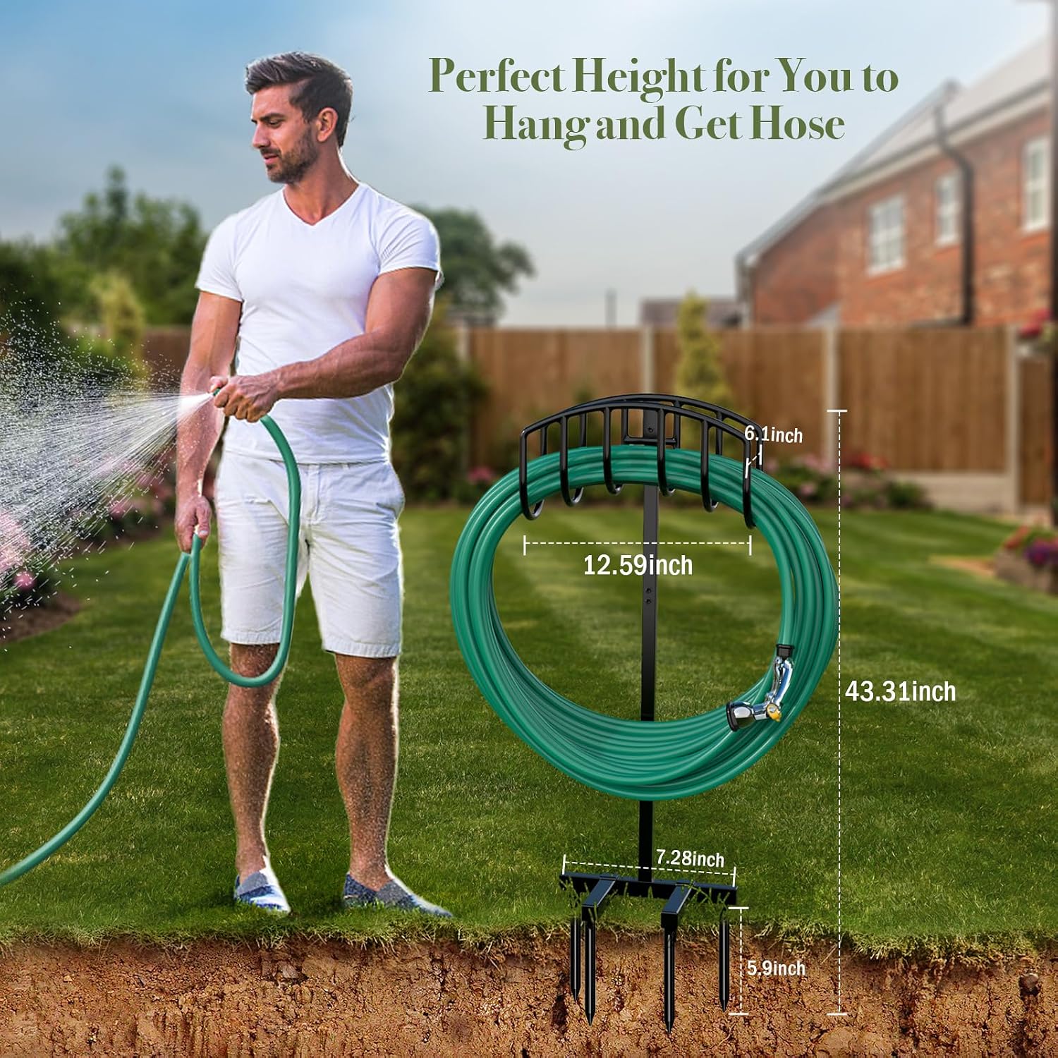 Garden Hose Holder Detachable Heavy Duty Metal Water Hose Hanger, Freestanding Hose Storage Stand Rack for Outside