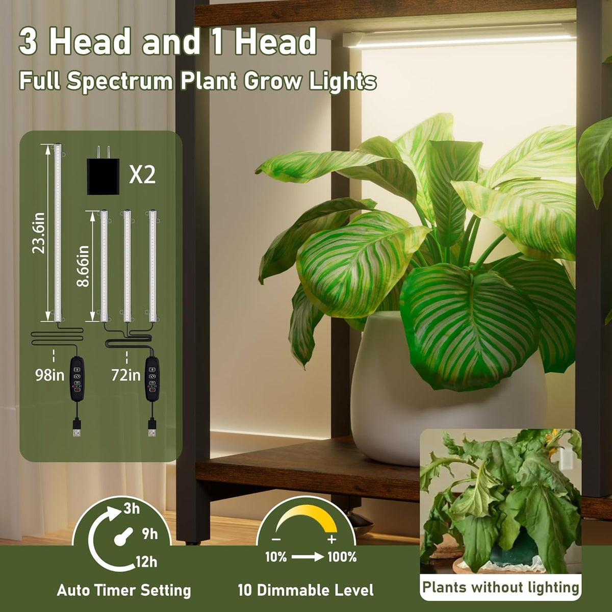 CODACE Plant Stand Indoor with Grow Light - 71 Inches Tall Plant Shelf | 8 Tiered Large Metal Plant Stand, Square Stand