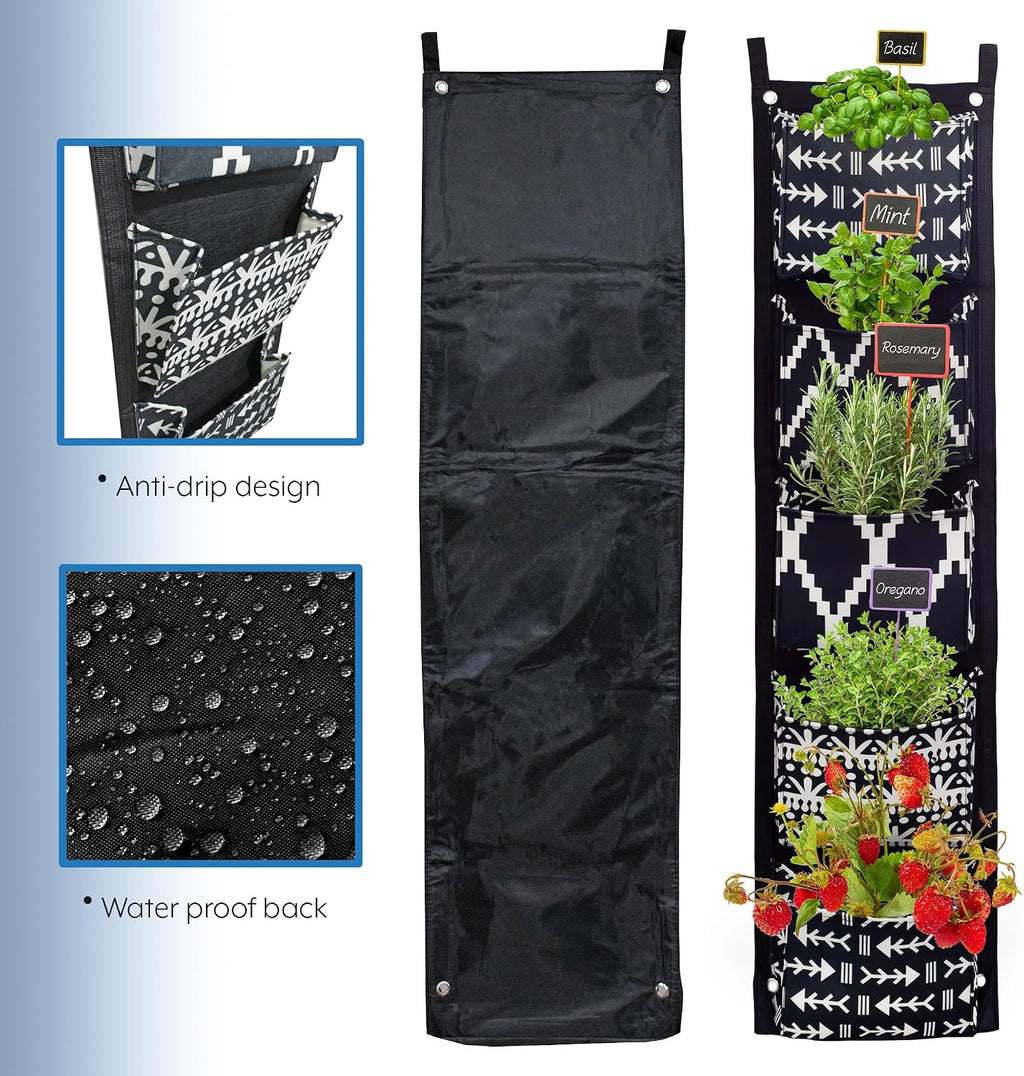 Esterno Boho Fabric Hanging Planter (3 Sets of 5 Pockets); Vertical Hanging Herb/Flower Planter
