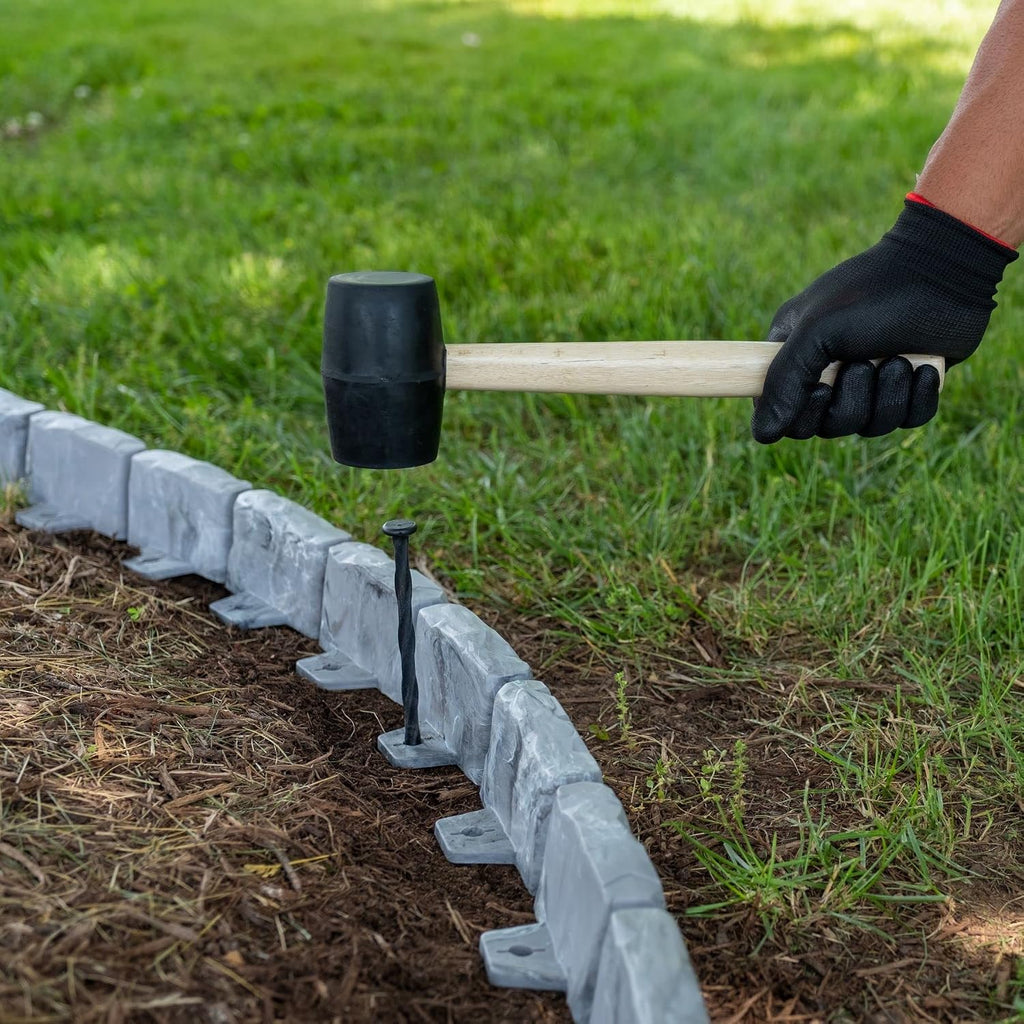 EasyFlex No-Dig Landscape Edging with Anchoring Spikes, 2.7 in Tall Decorative Stone-Look Garden Border, 15 Foot Kit