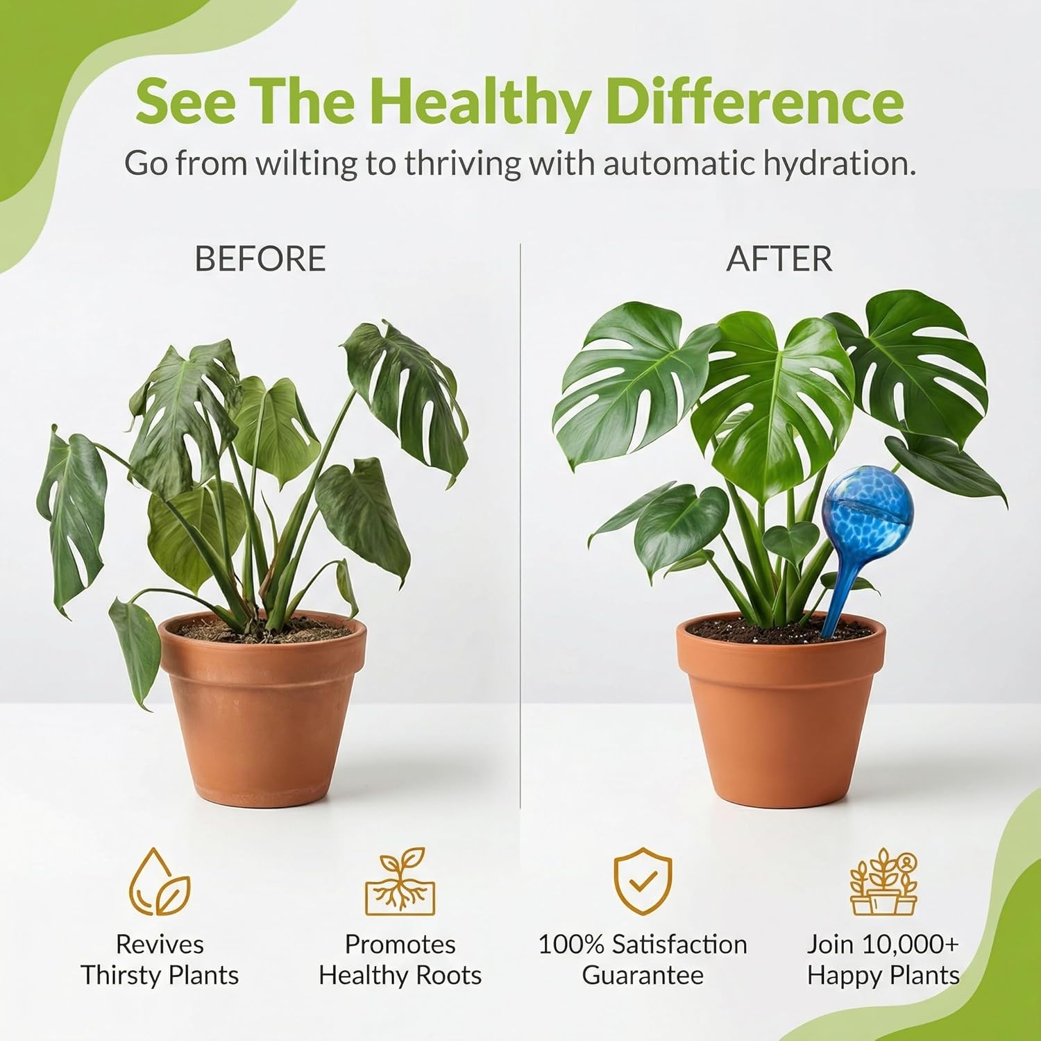 Little Green Leaf Automatic Plant Watering Globes Self Watering Planter Inserts (Set of 4) | Hands Free Multicolor