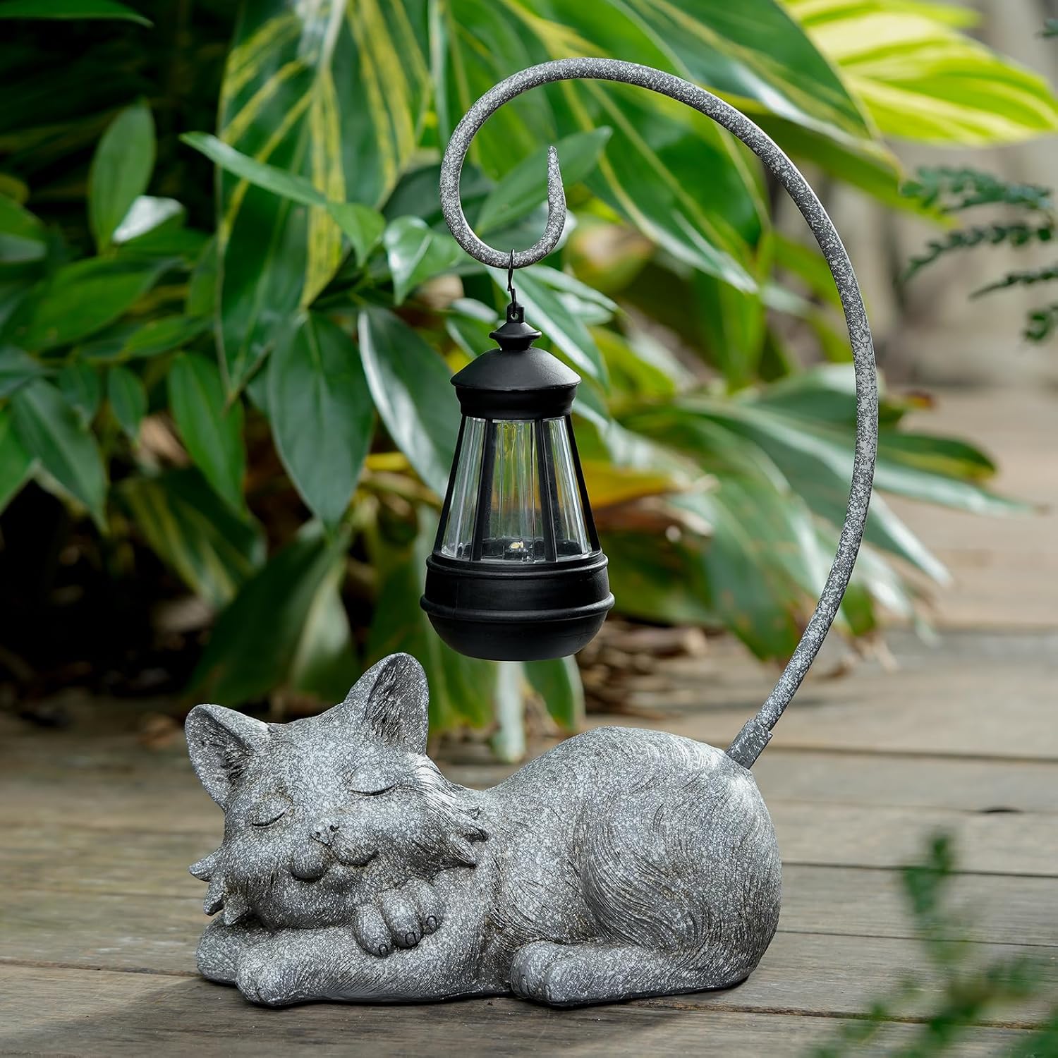 WSgift Outdoor Cat Figurine Garden Statue with Solar-Powered LED Light 13.77 Inches Tall Gift Garden Statue Decor for