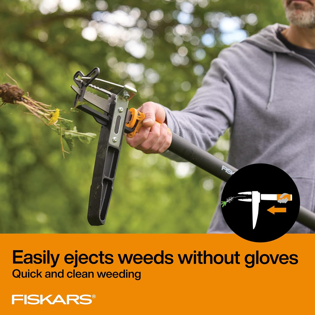 Fiskars Stand-Up Weed Puller Tool, 3 Serrated Stainless Steel Claws, 39"