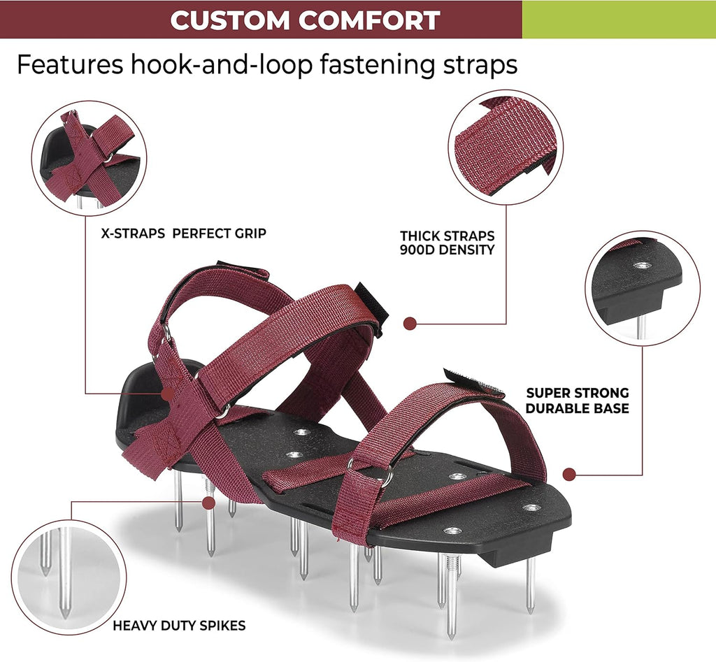 Lawn Aerator Shoes with Hook-and-Loop Straps, Pre-Assembled, Fully Adjustable, One-Size-Fits-All – Lawn and Garden Tool