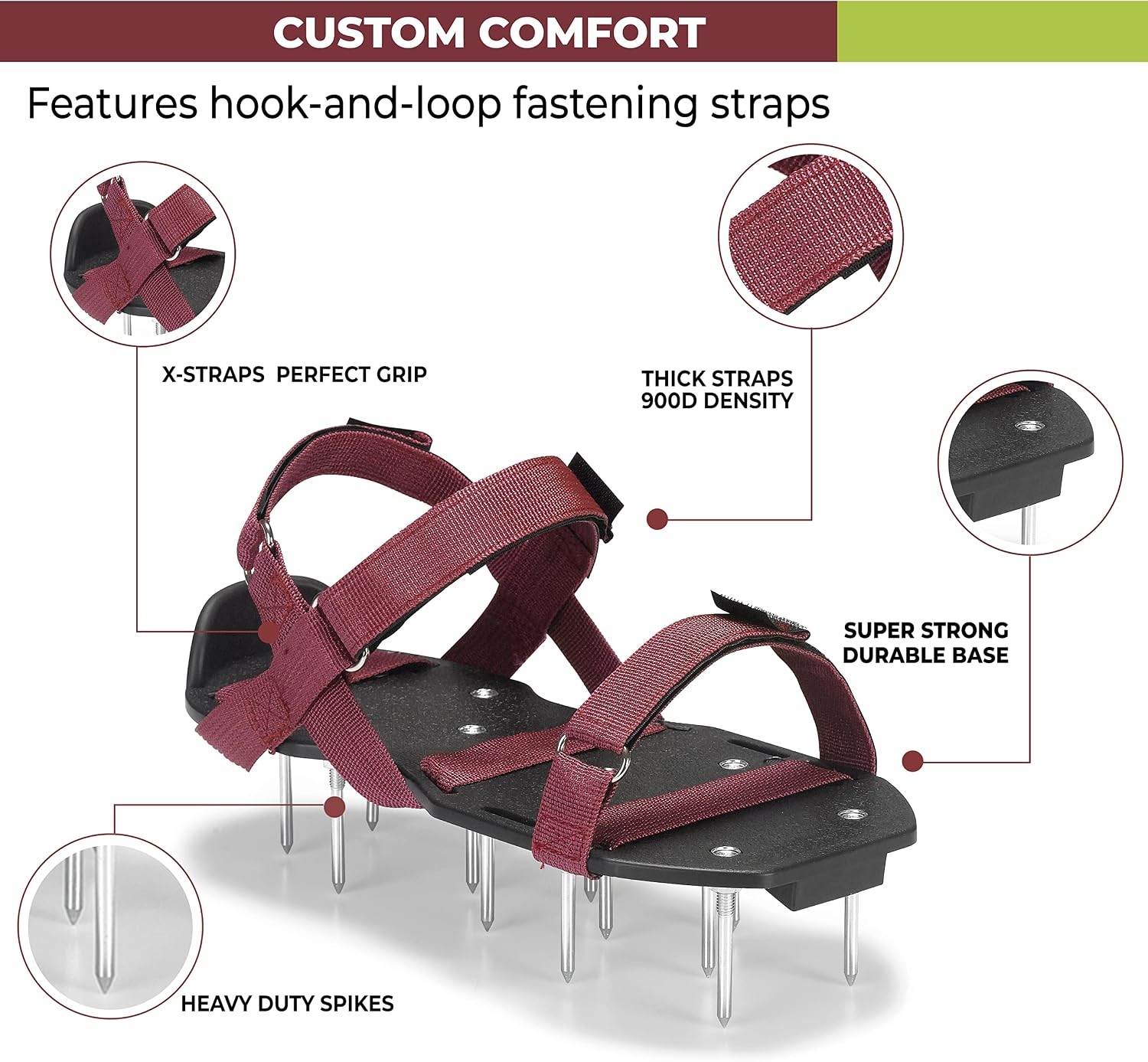 Lawn Aerator Shoes with Hook-and-Loop Straps, Pre-Assembled, Fully Adjustable, One-Size-Fits-All – Lawn and Garden Tool