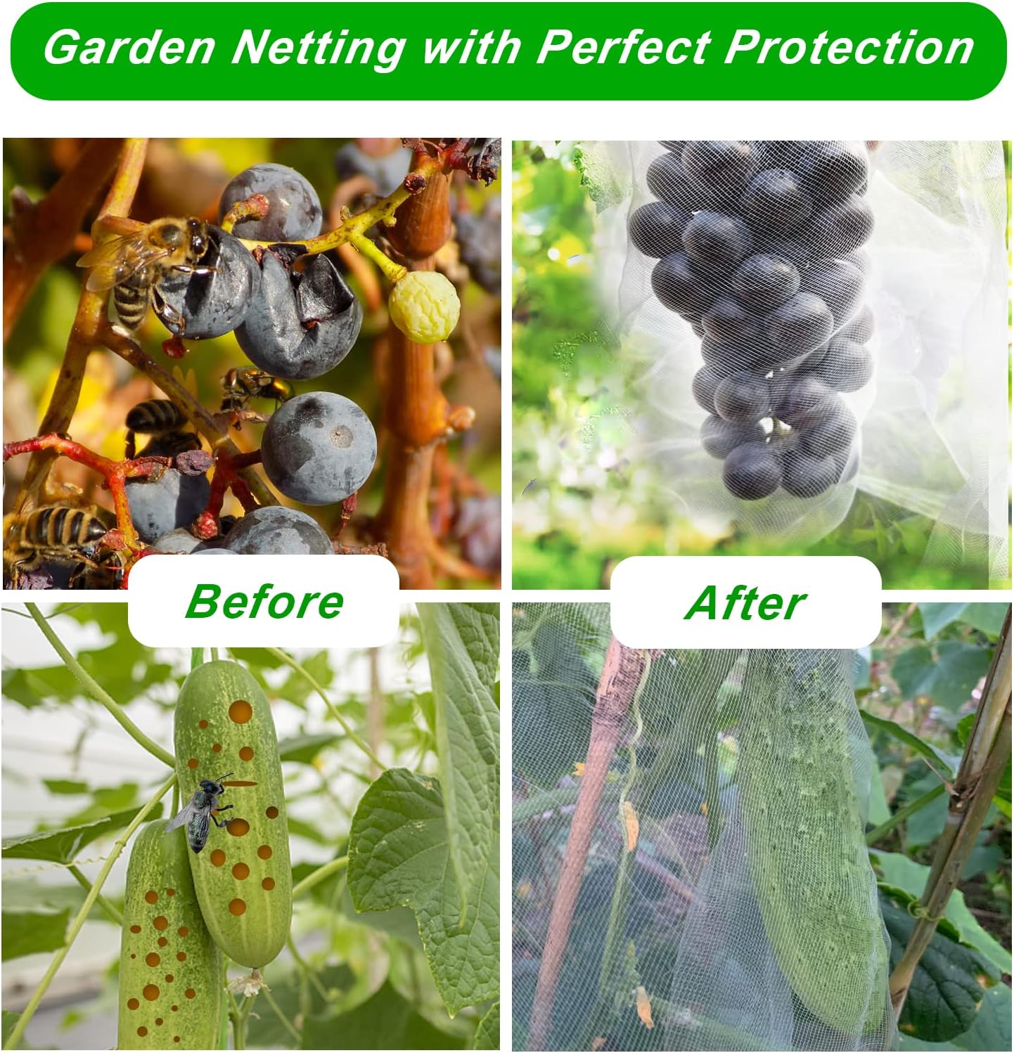 2 Pack 10X43FT Garden Netting for Raised Beds, Ultra Fine Insect Netting for Vegetable Flowers Fruits Greenhouse Crops