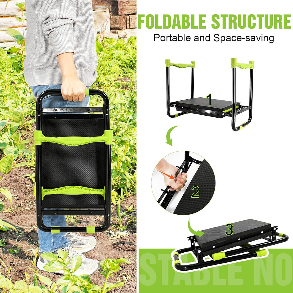 10.9in Wide Foldable Garden Kneeler and Seat, Heavy Duty with Thick Pad | Garden kneeler seat for seniors, Thick