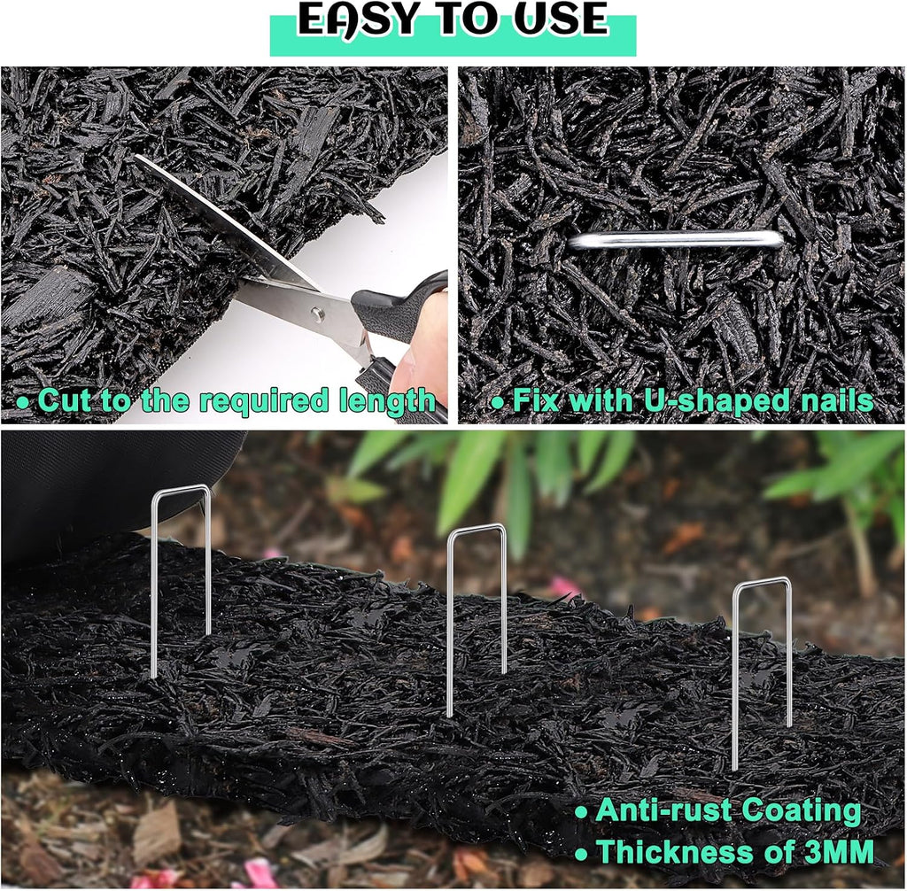 4 Rolls 10FT Rubber Mulch Roll, Black Landscaping Mat for Weed Control | Cuttable Recycled Rubber Border Edging