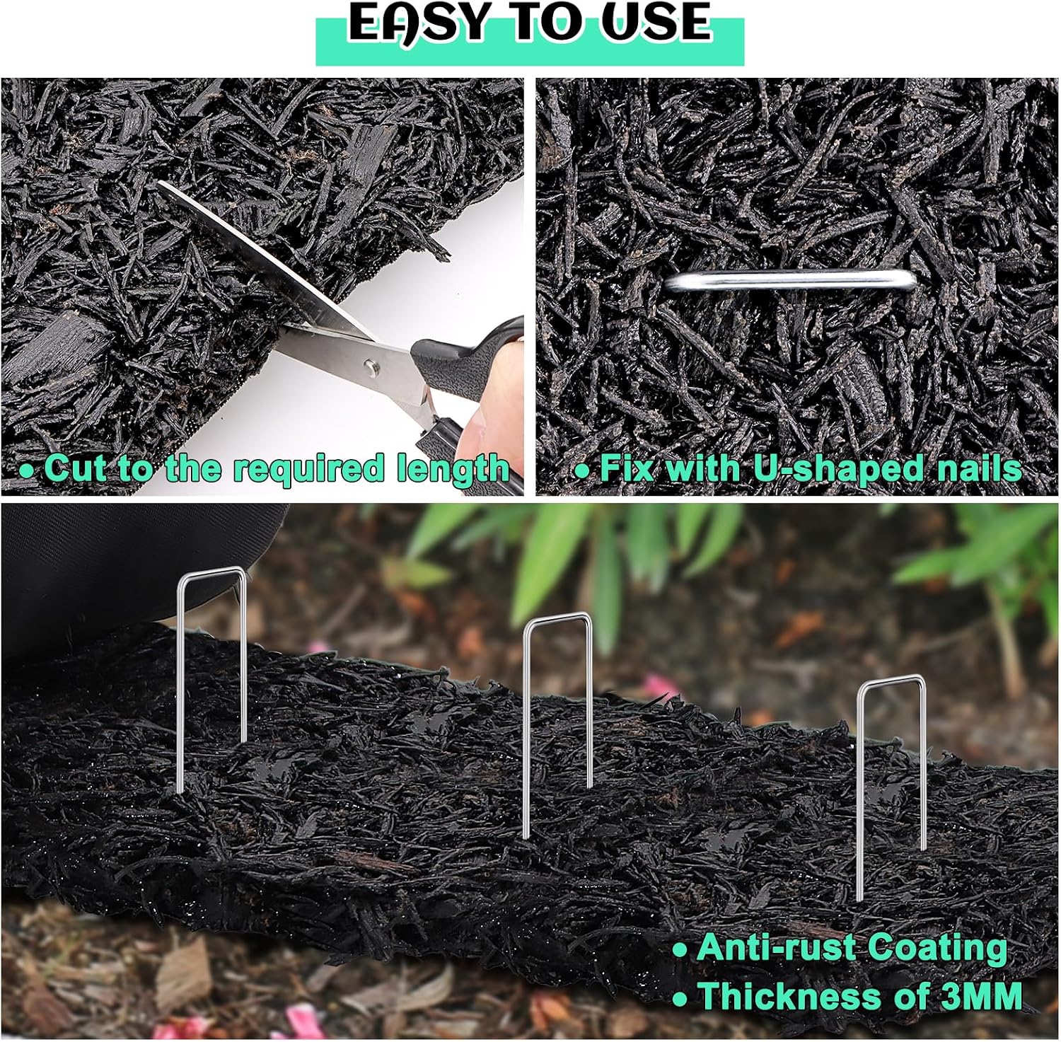 4 Rolls 10FT Rubber Mulch Roll, Black Landscaping Mat for Weed Control | Cuttable Recycled Rubber Border Edging