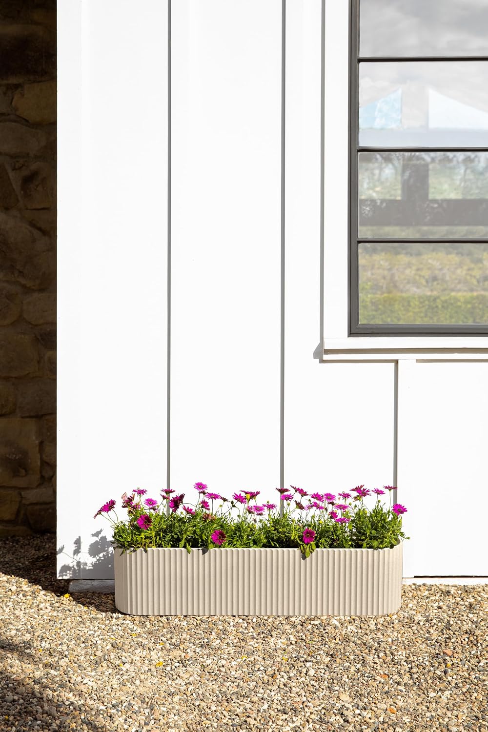 Veradek Demi Series Window Box Planter - Round Outdoor Planter | Made From a Durable Plastic-Stone Composite With