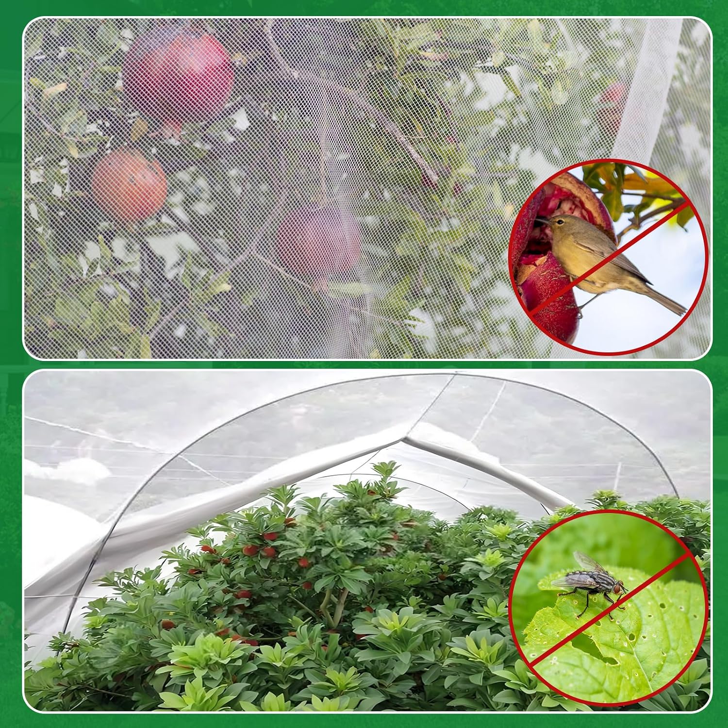 NONMON Garden Netting, 2 Pack 10x33FT Ultra Fine Mesh Insect Netting | Pest Barrier Protection Plant Row Cover Mosquito