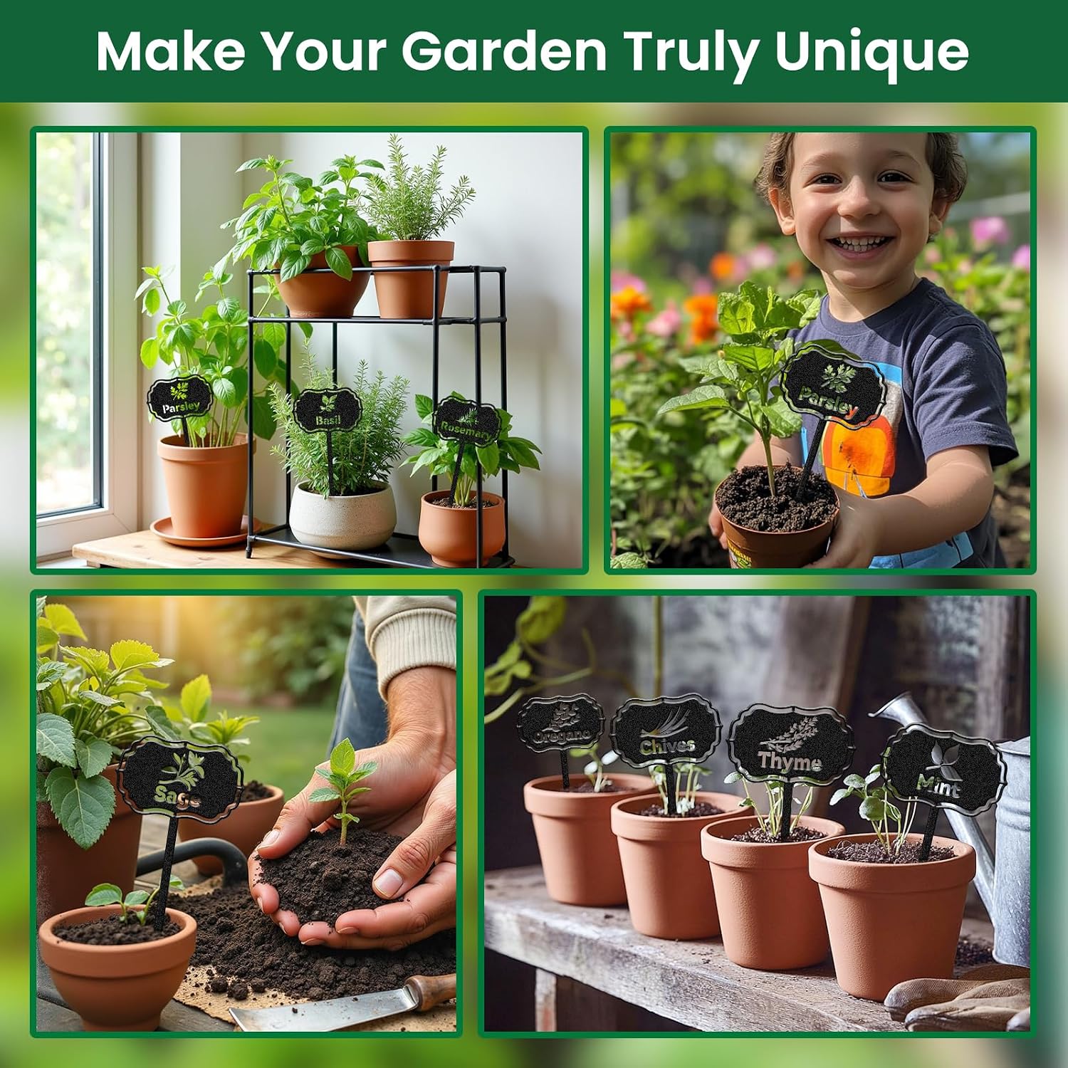 CUTHOLLOW 8PCS Food Spice Pattern Garden Plant Markers, Metal Labels | 3.5"x7" Waterproof Stakes, Plant Labels, Garden