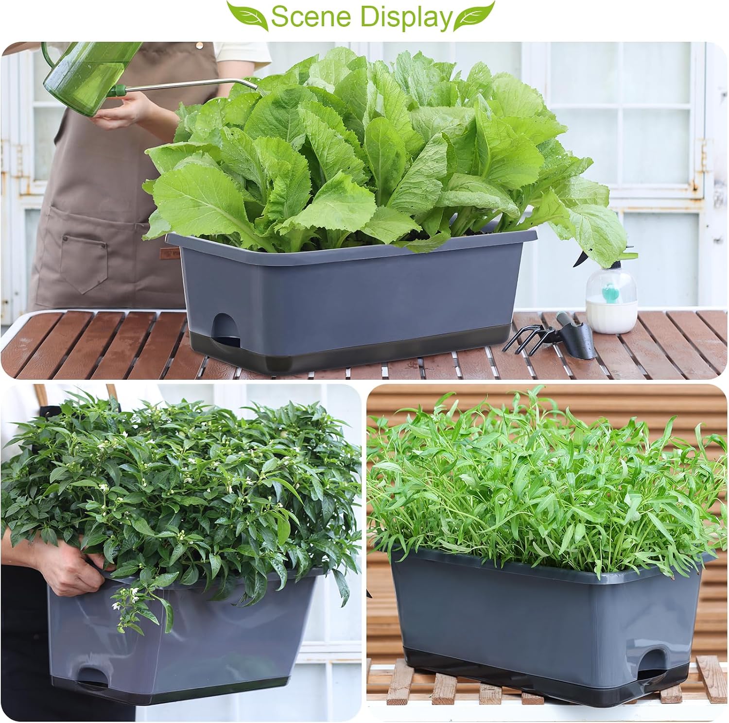 Window Box Planter 8 Pcs, 17 Inches Rectangle Flower Pots with Drainage Holes and Trays, Vegetable Planters for