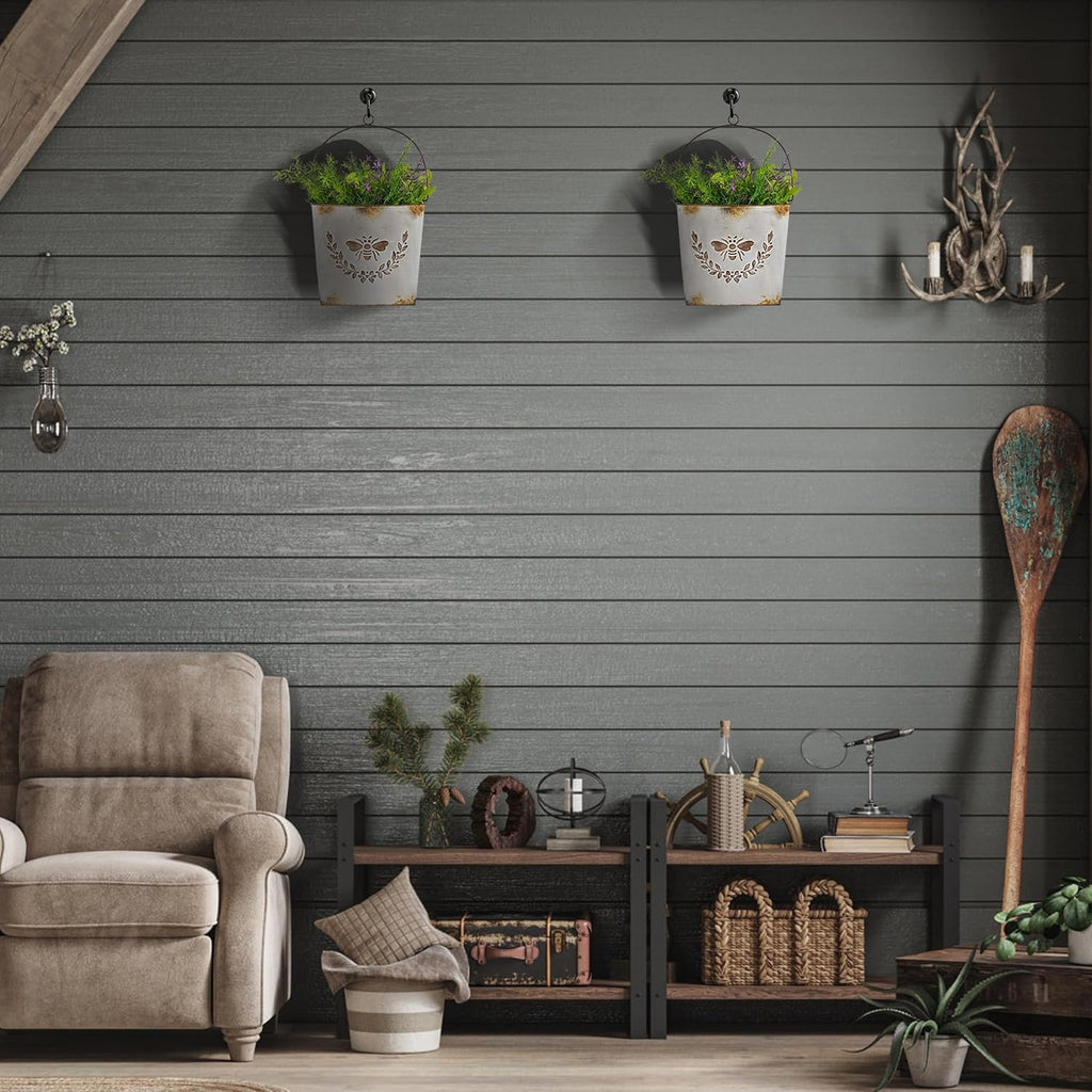 Farmhouse Wall Mount Metal Flower Pots Rustic Galvanized Bee Flower Holder Wall Hanging Pocket Planter for Indoor