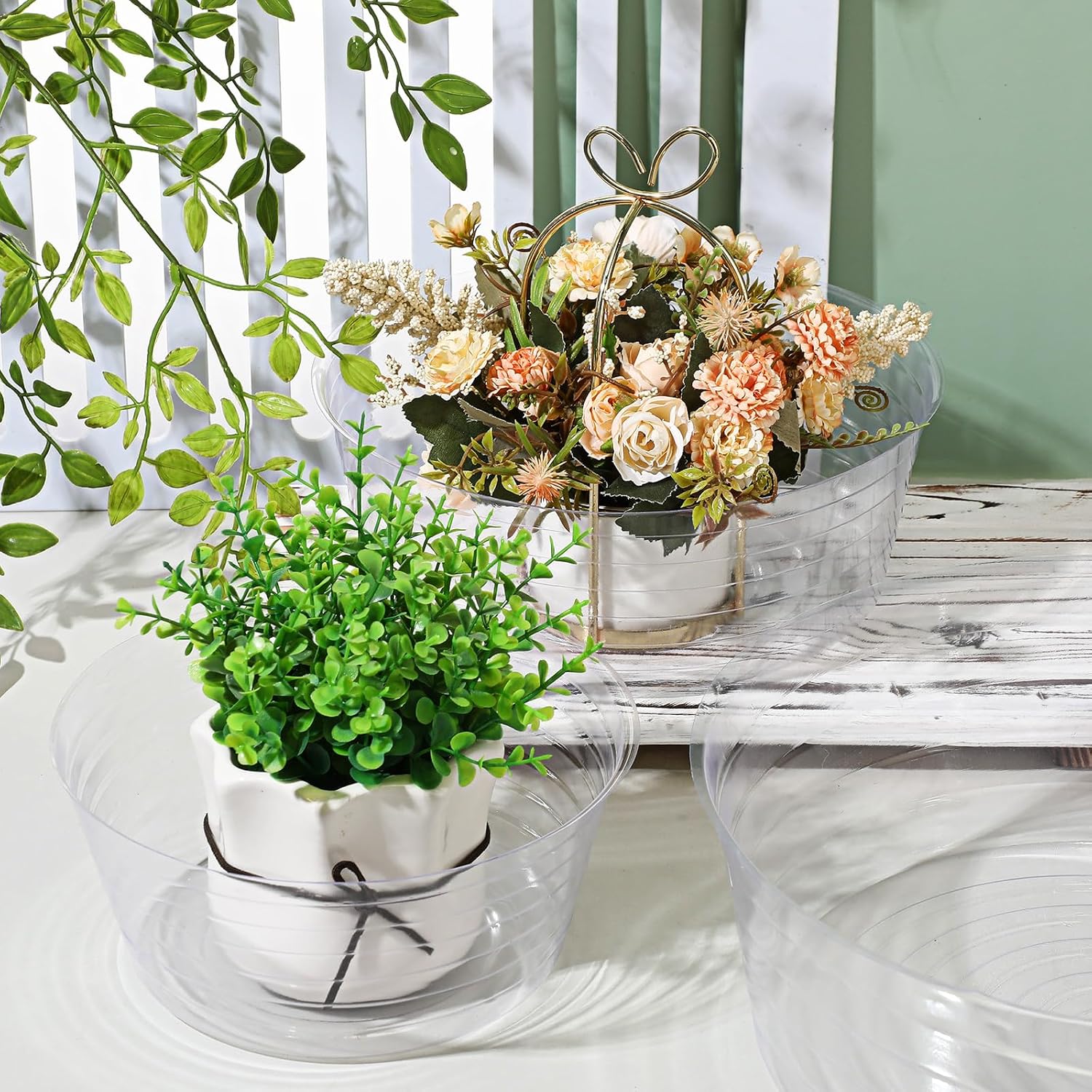 Plastic Plant Saucer Clear Deep Drip Tray Thickened Clear Plant Saucers Trays for Pots Deep Drip Trays for Home Garden