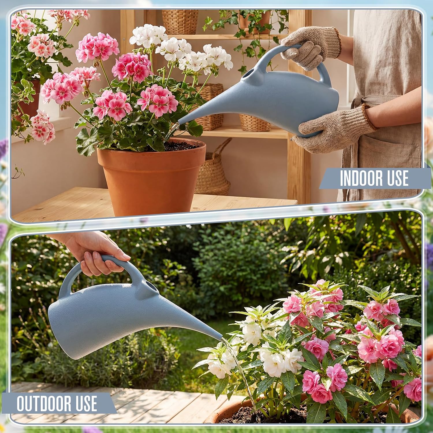 LemonRoad 4 Pack Small Indoor Watering Plant Can 1/4 Gallon Plastic Long Spout Indoor Outdoor Plant Watering Cans Bulk