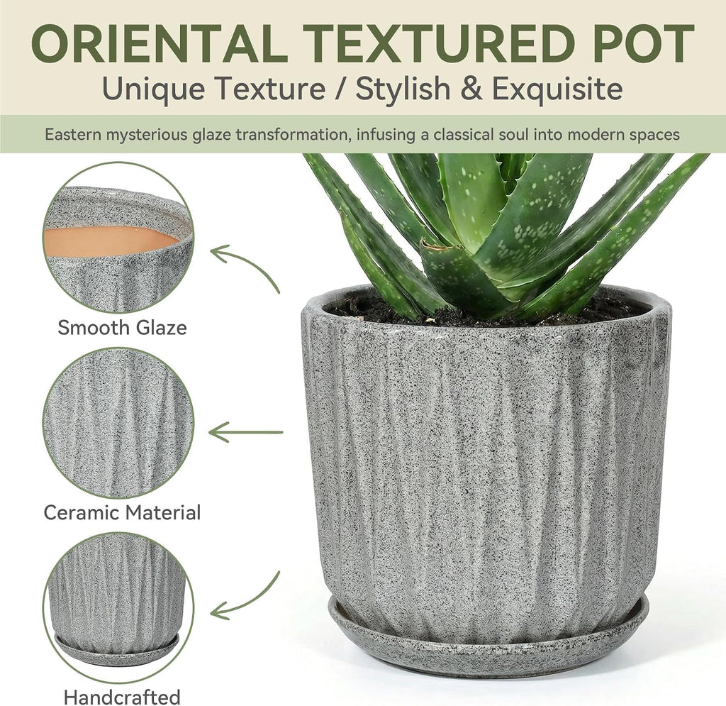 7.5 Inch Ceramic Planter Pot with Saucer Drainage Leak-Proof Mesh,Flower Pots for Indoor Plants with Gardening