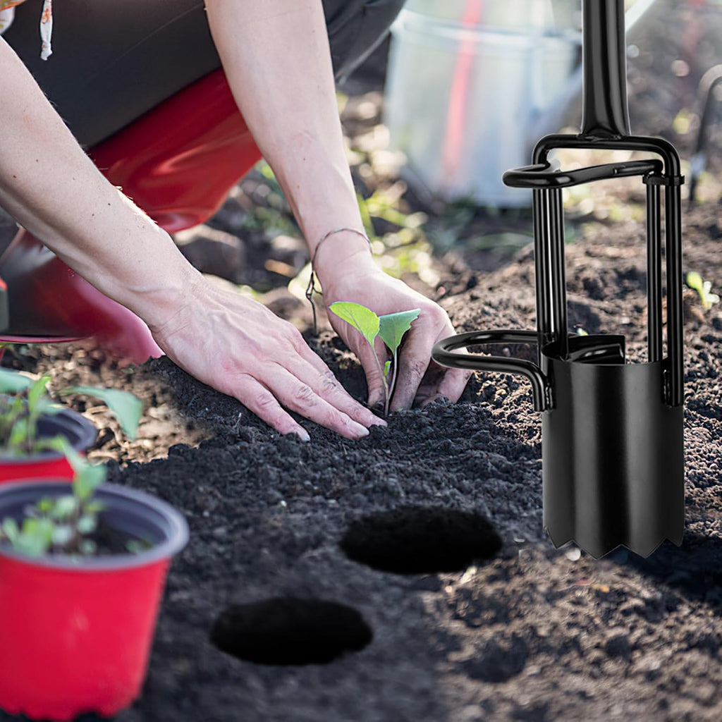 BARAYSTUS Bulb Planter Tool Long Handle, Tulip Bulb Planter Tool with Serrated Base & Double Pedal, Soft T Grip Sod
