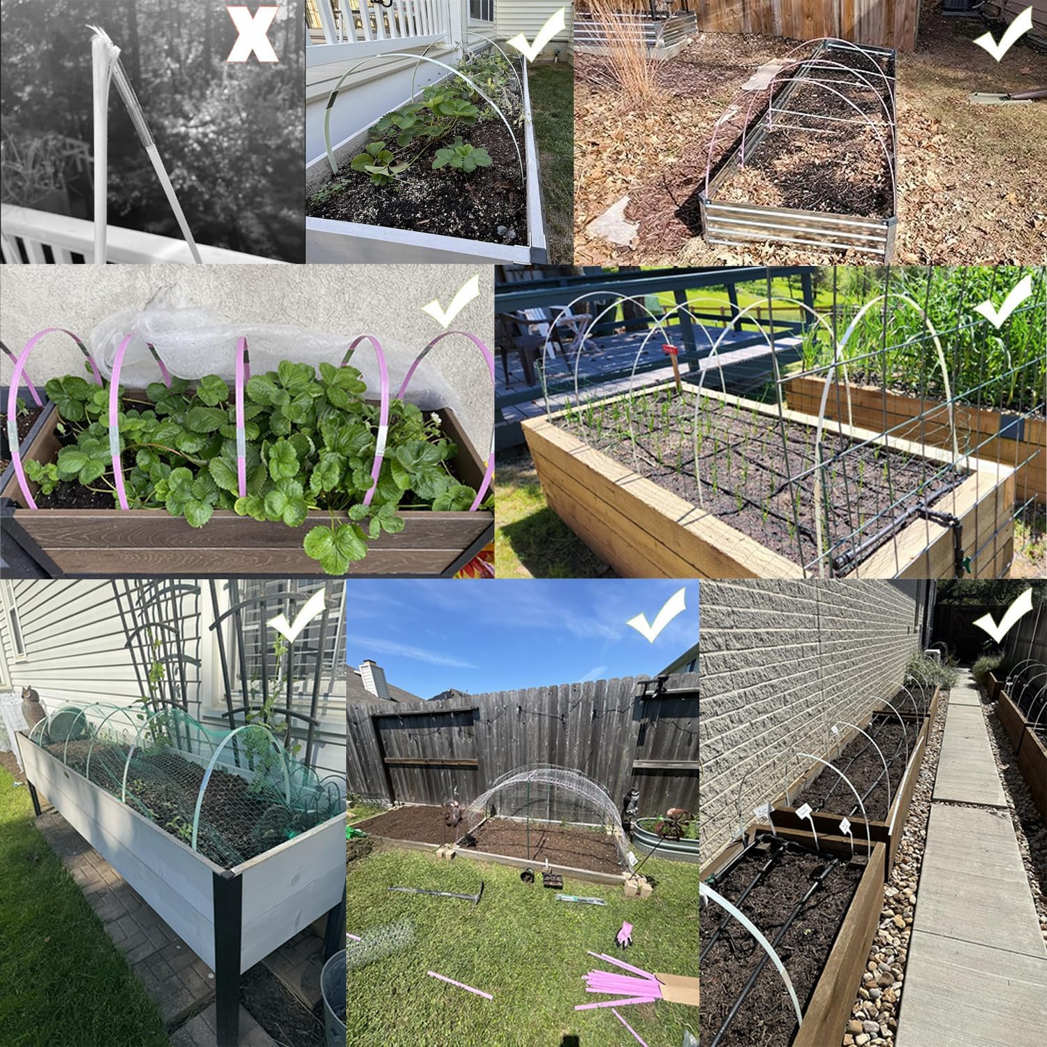 Garden Hoops, Sunwuk Pink Greenhouse Hoops for 2.5-5.5ft Wide Raised Beds, Small Garden Tunnel Hoops for Row Cover, 4