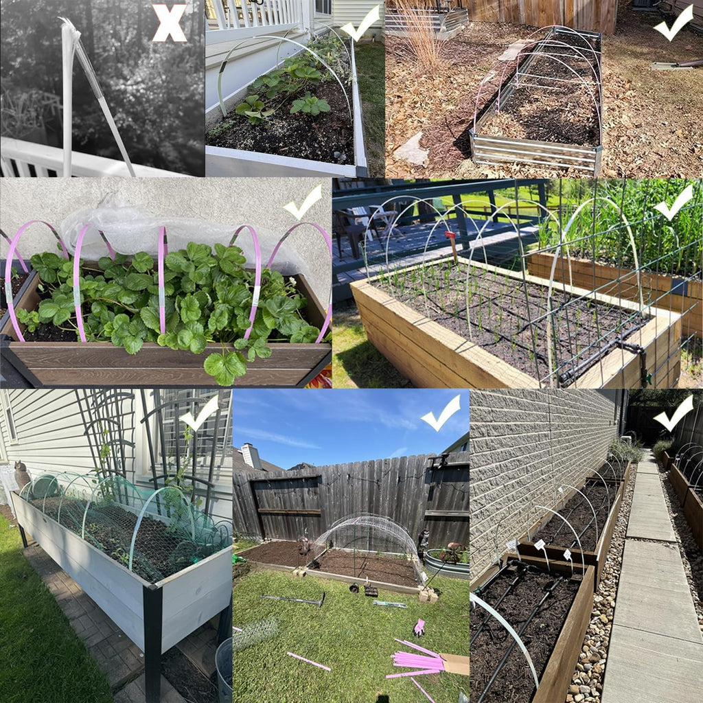 Garden Hoops with Mesh Netting, Sunwuk Pink Greenhouse Hoops for 2.5-5.5ft Wide Raised Beds, Small Garden Tunnel Hoops