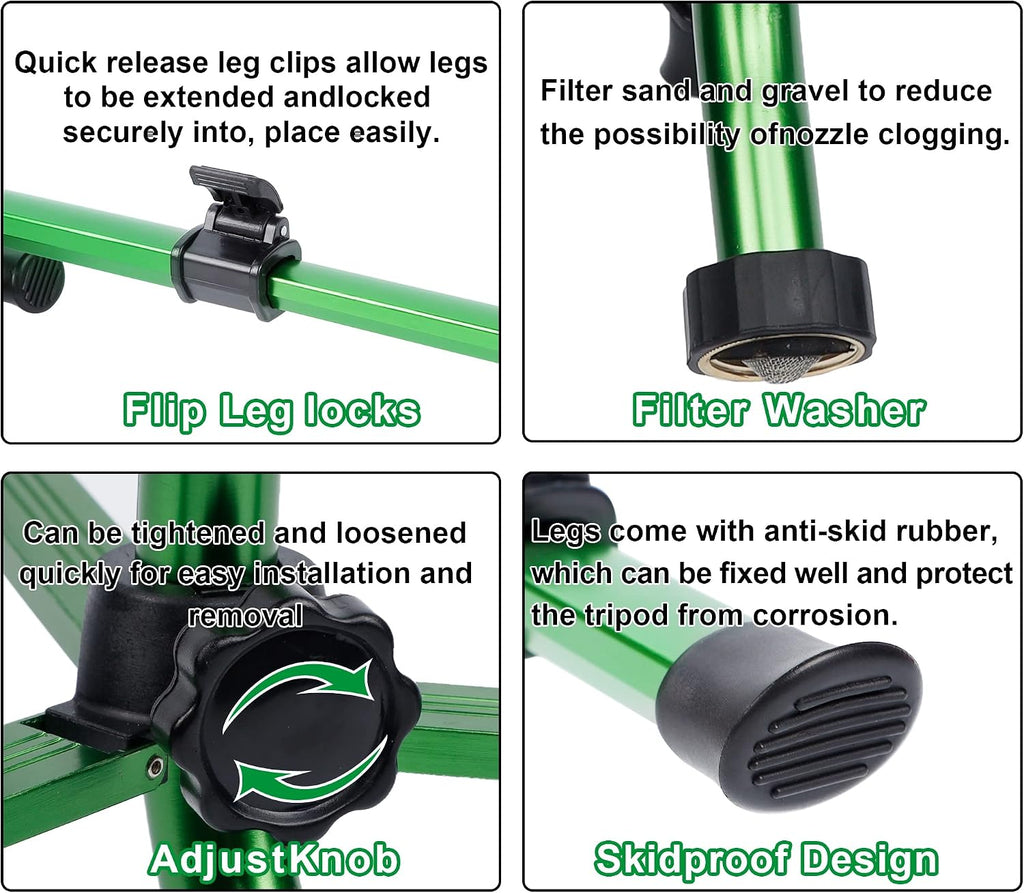 Biswing Impact Sprinkler Head on Tripod Base, Heavy Duty Lawn Sprinklers, 360 Degree Large Area Irrigation, Metal