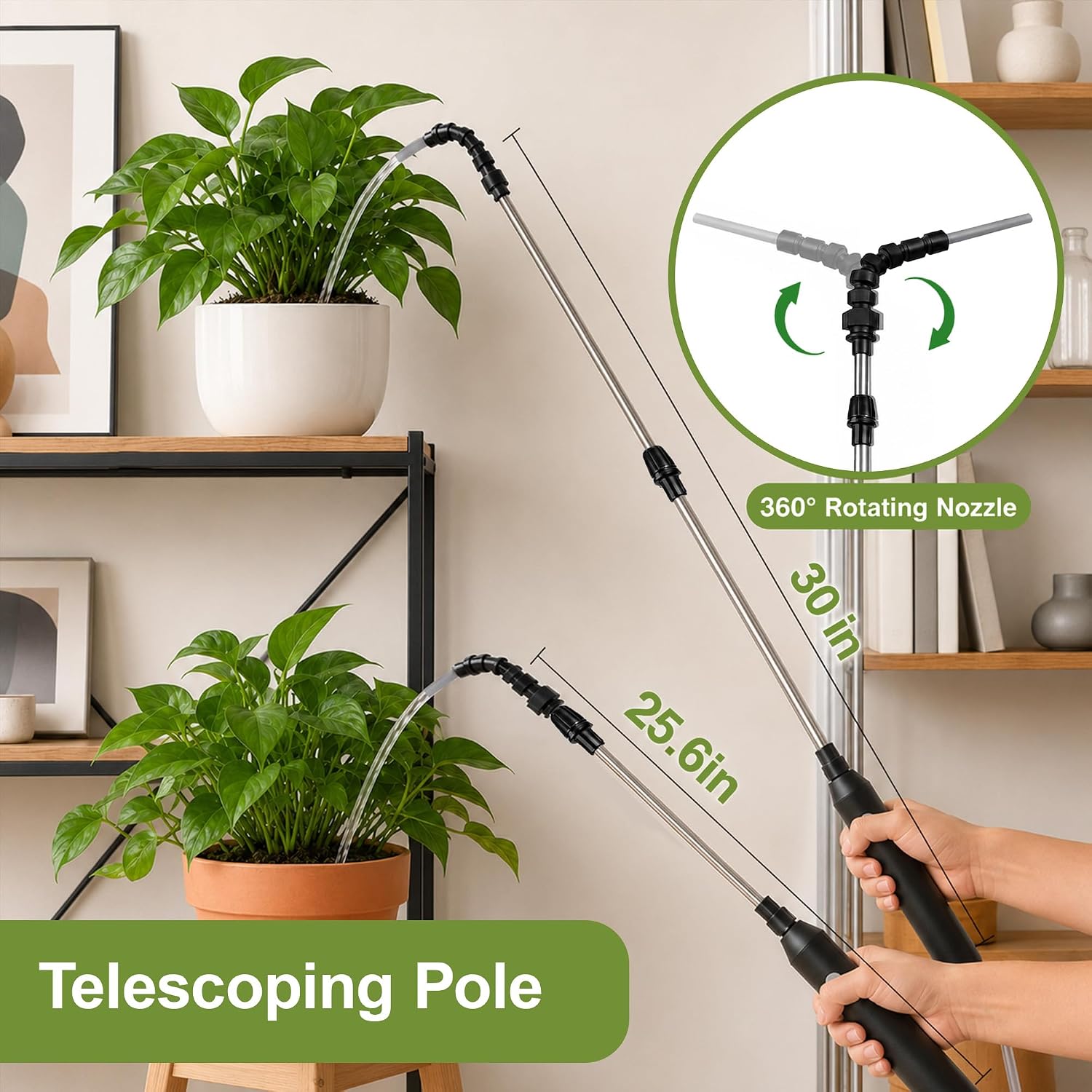 Electric High Reach Plant Waterer with Foldable Bucket, Telescoping Wand | Foldable Bucket, Long Intake Hose - Portable