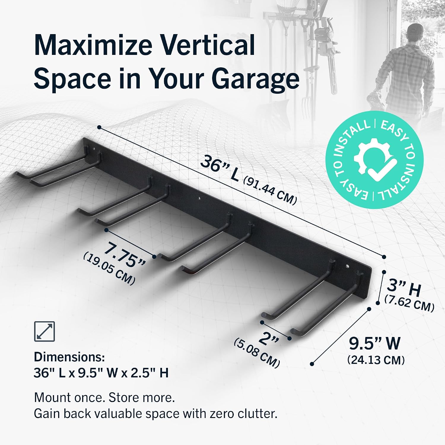 StoreYourBoard Garage Tool Organizer, 36 in, Holds 250 lb | Garden Tool Rack Wall Mount, Garden Tool Organizer, Shovel